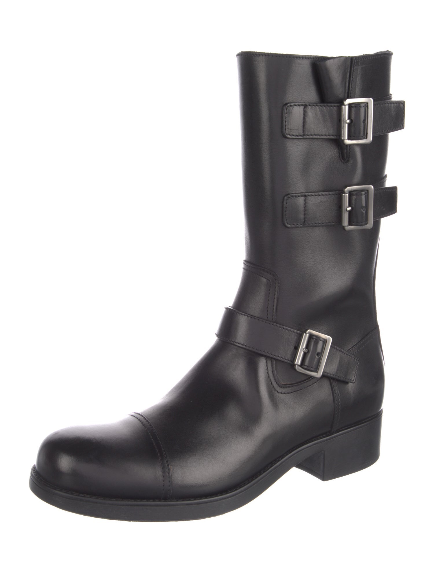 Prada Leather Leather Trim Embellishment Boots