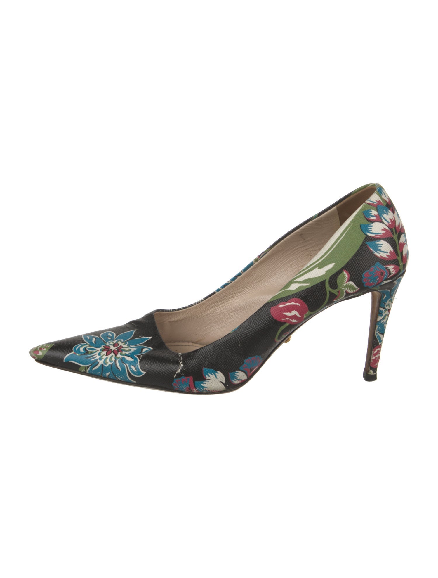 Prada Leather Floral Print Pumps