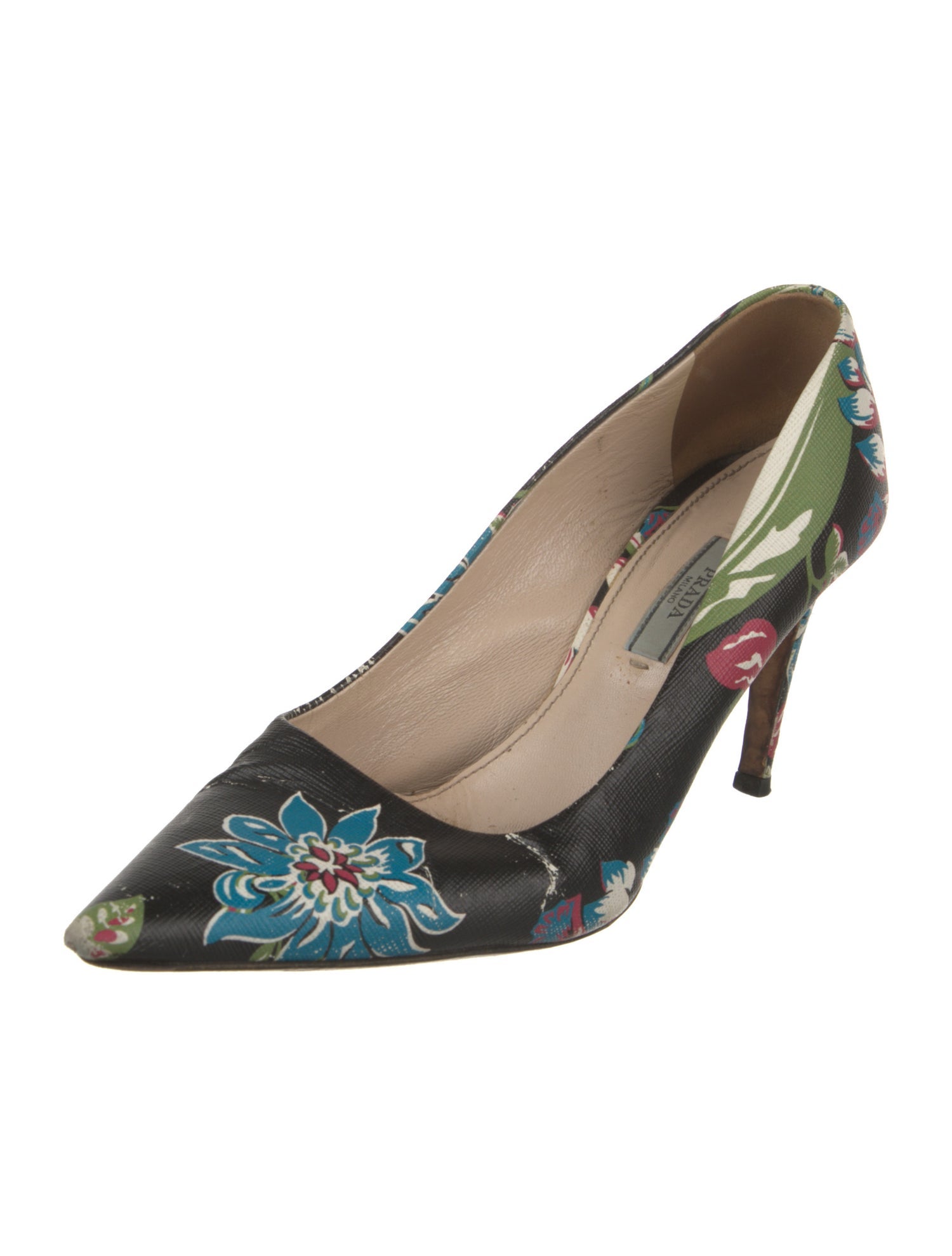 Prada Leather Floral Print Pumps