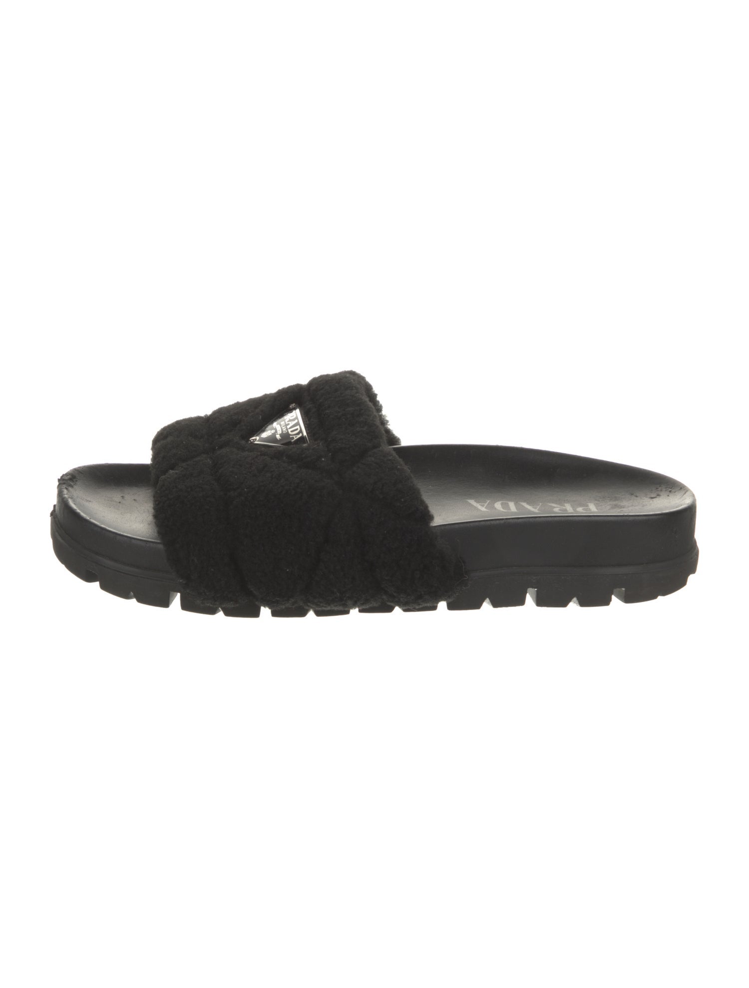 Prada Shearling Graphic Print Slides