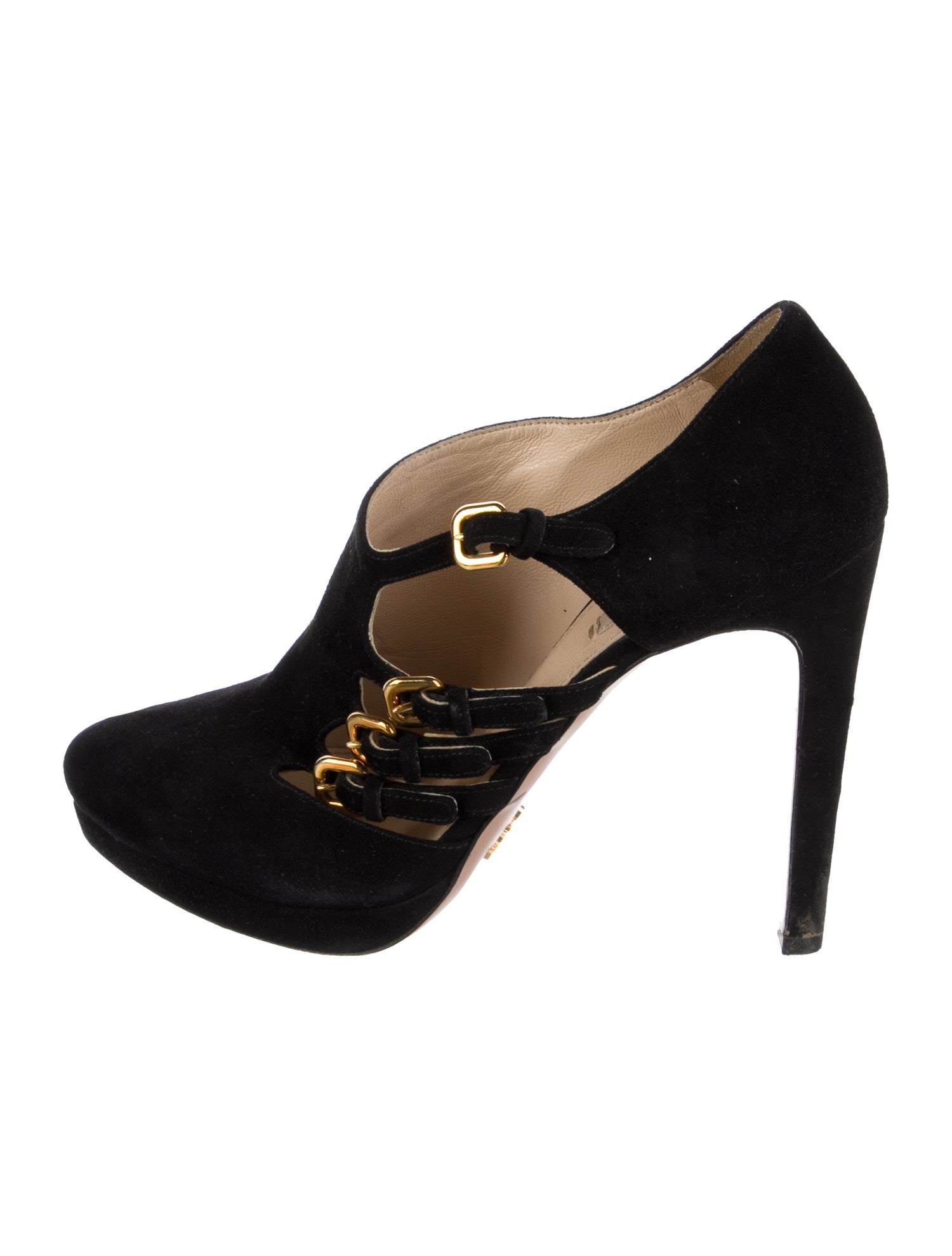Prada Suede Cutout Accent T-Strap Pumps