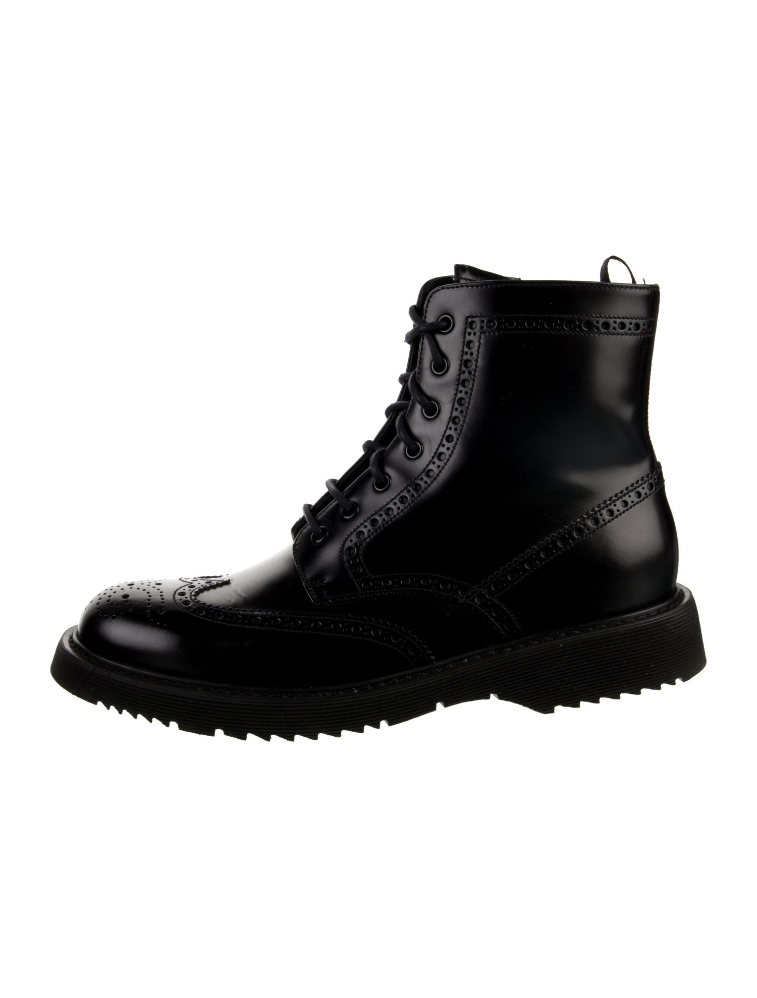 Prada Leather Scalloped Accent Combat Boots