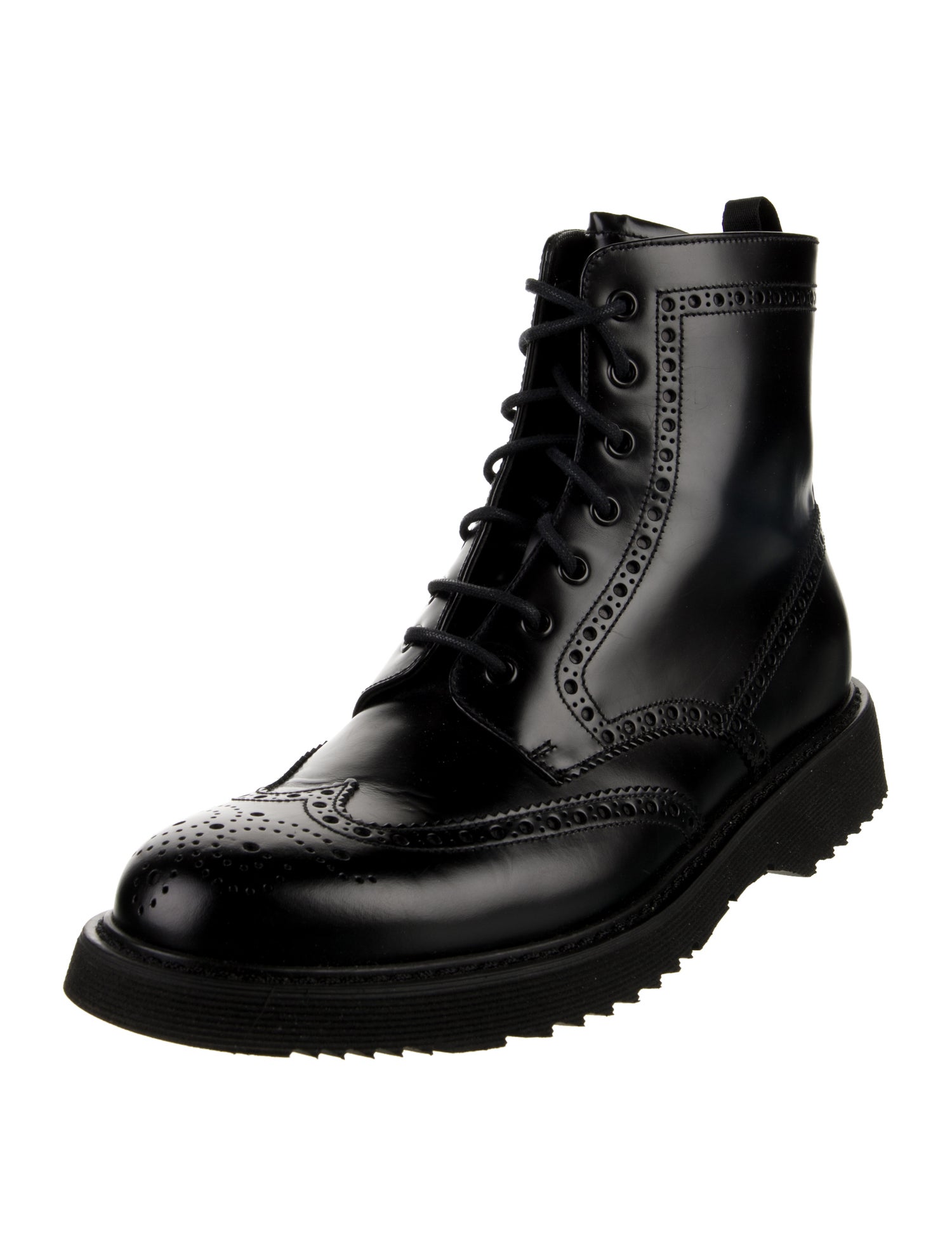 Prada Leather Scalloped Accent Combat Boots