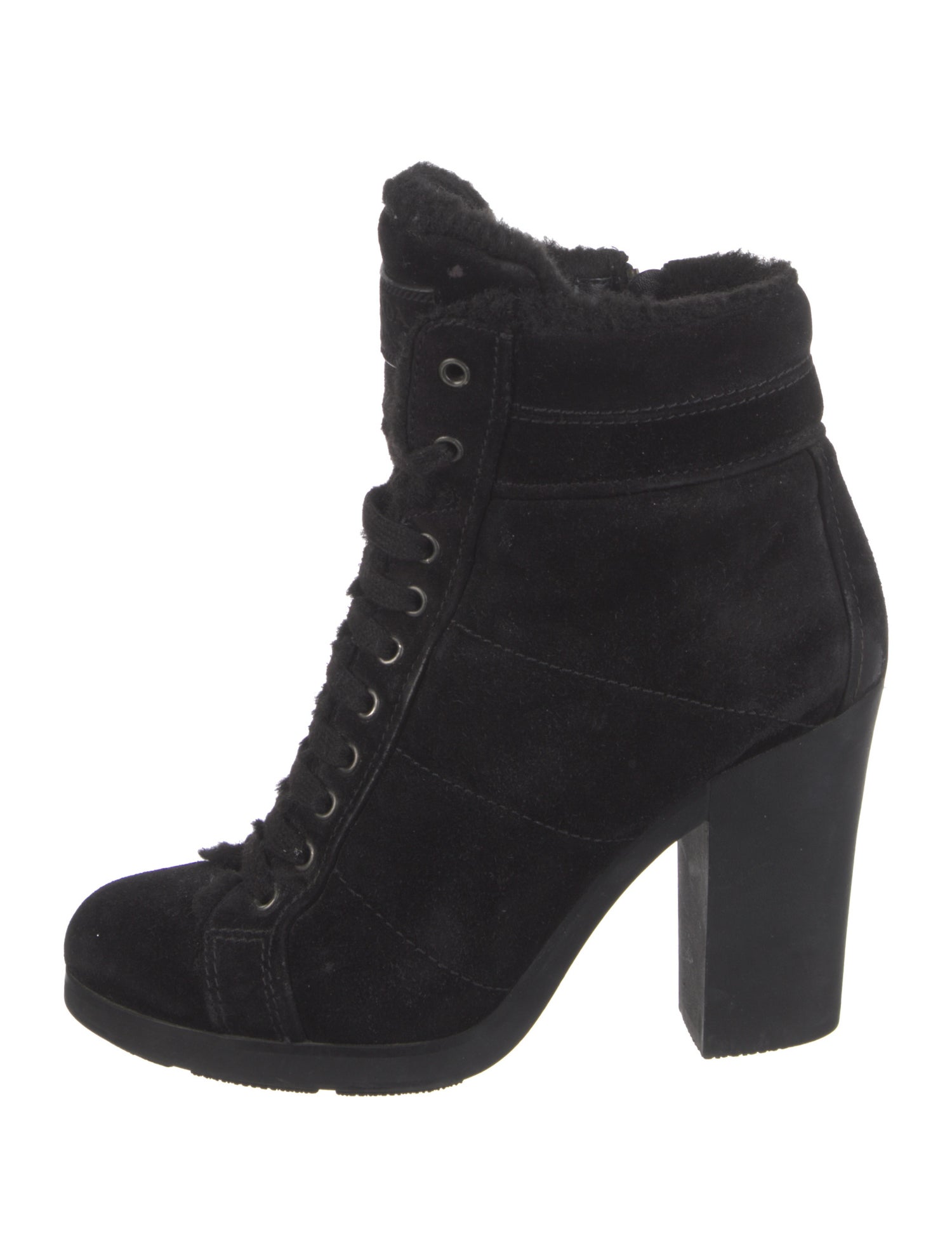 Prada Sport Suede Faux Fur Trim Lace-Up Boots