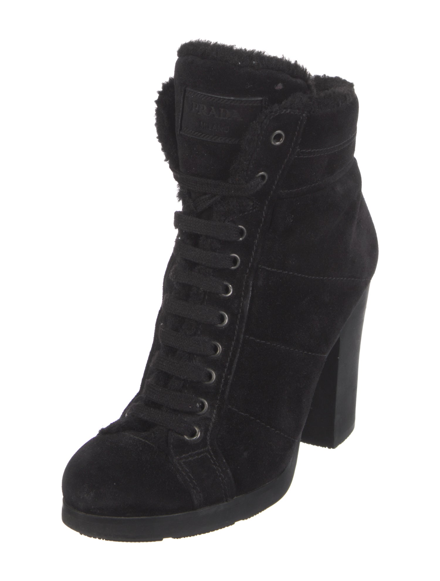 Prada Sport Suede Faux Fur Trim Lace-Up Boots
