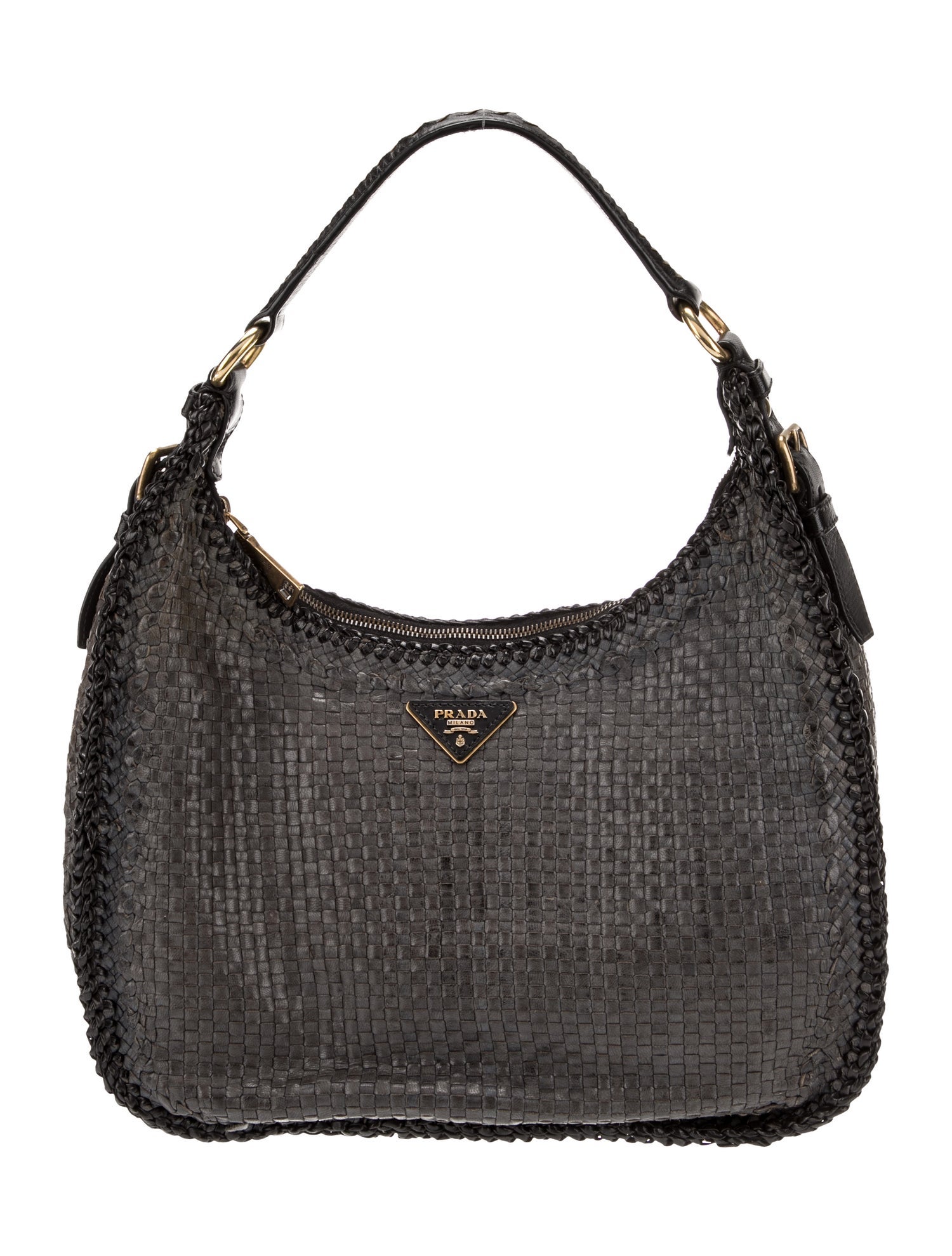 Prada Enameled Metal Triangle Hobo
