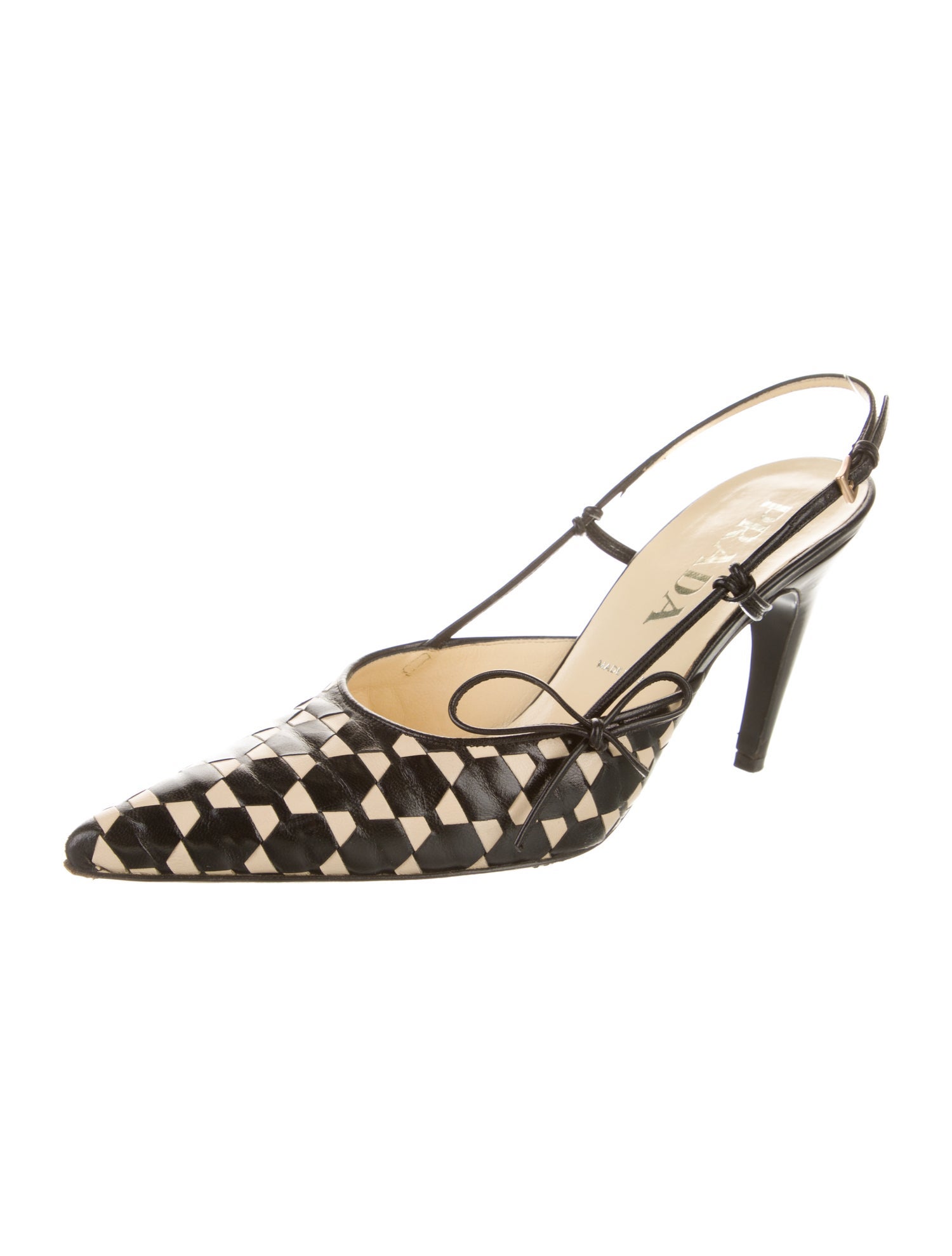 Prada Leather Polka Dot Print Slingback Pumps