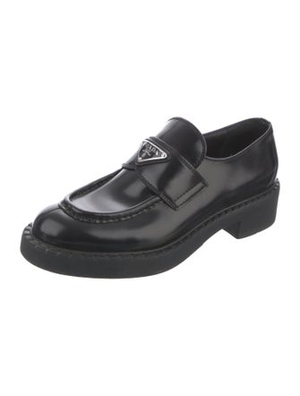 Prada Enameled Metal Triangle Leather Oxfords