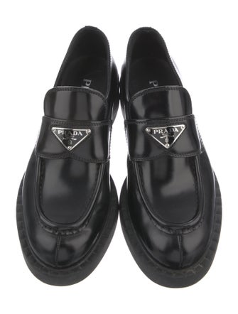 Prada Enameled Metal Triangle Leather Oxfords