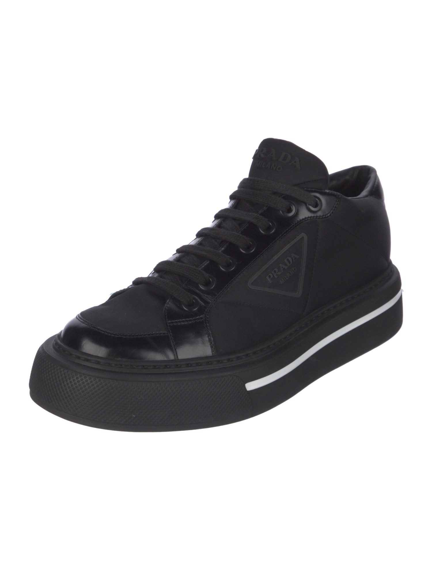 Prada Nylon Leather Trim Embellishment Sneakers