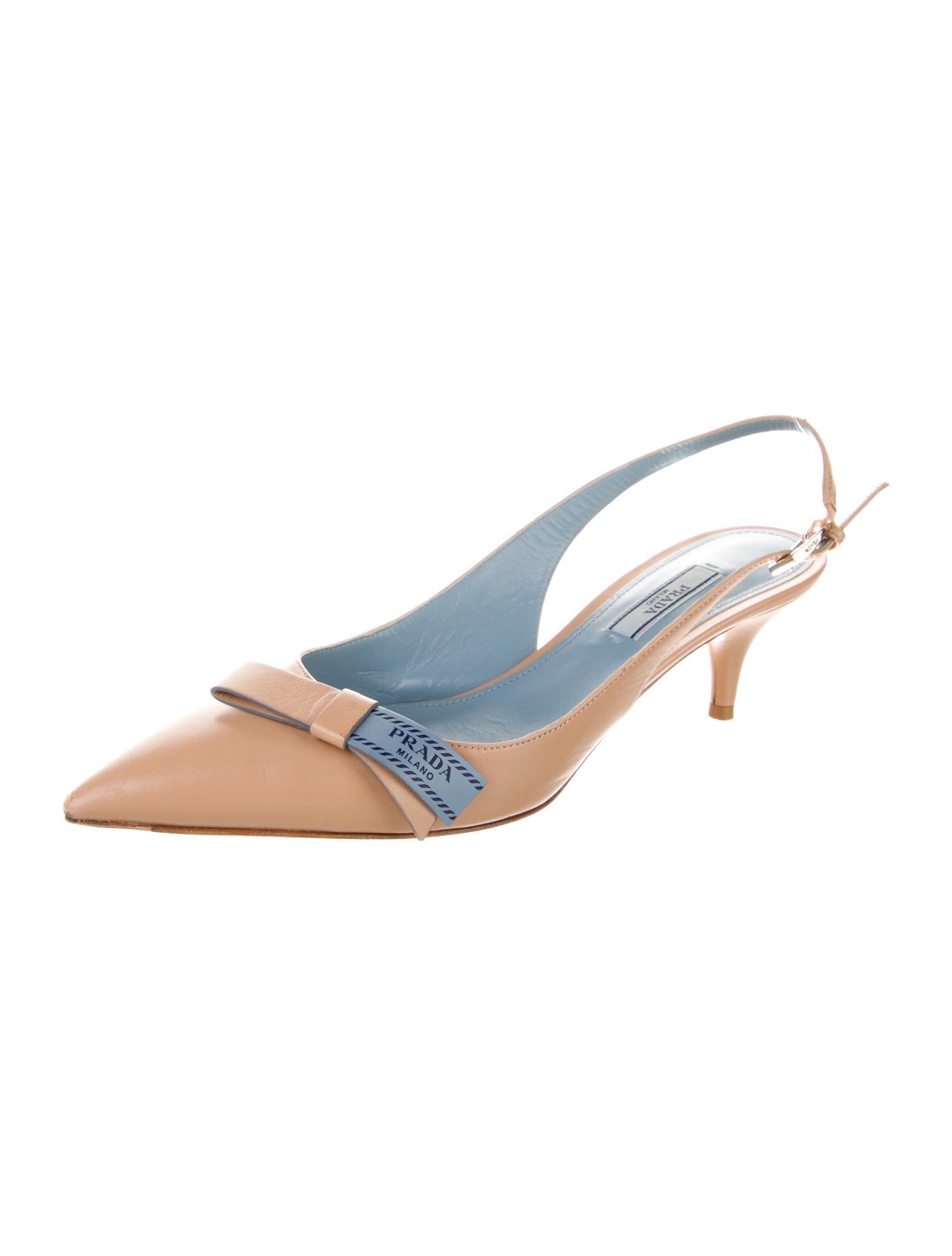 Prada Leather Bow Accents Slingback Pumps
