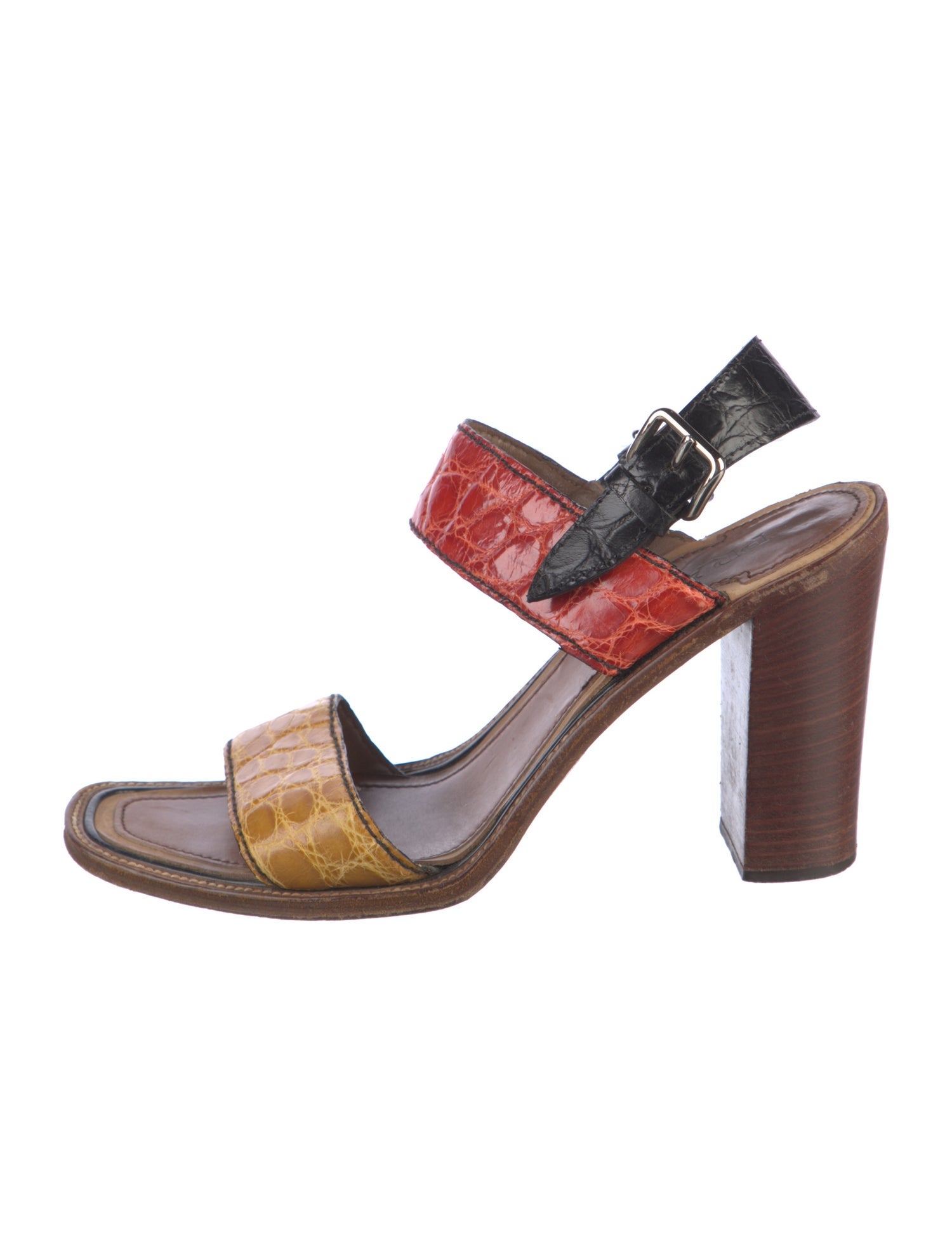 Prada Leather Colorblock Pattern Slingback Sandals