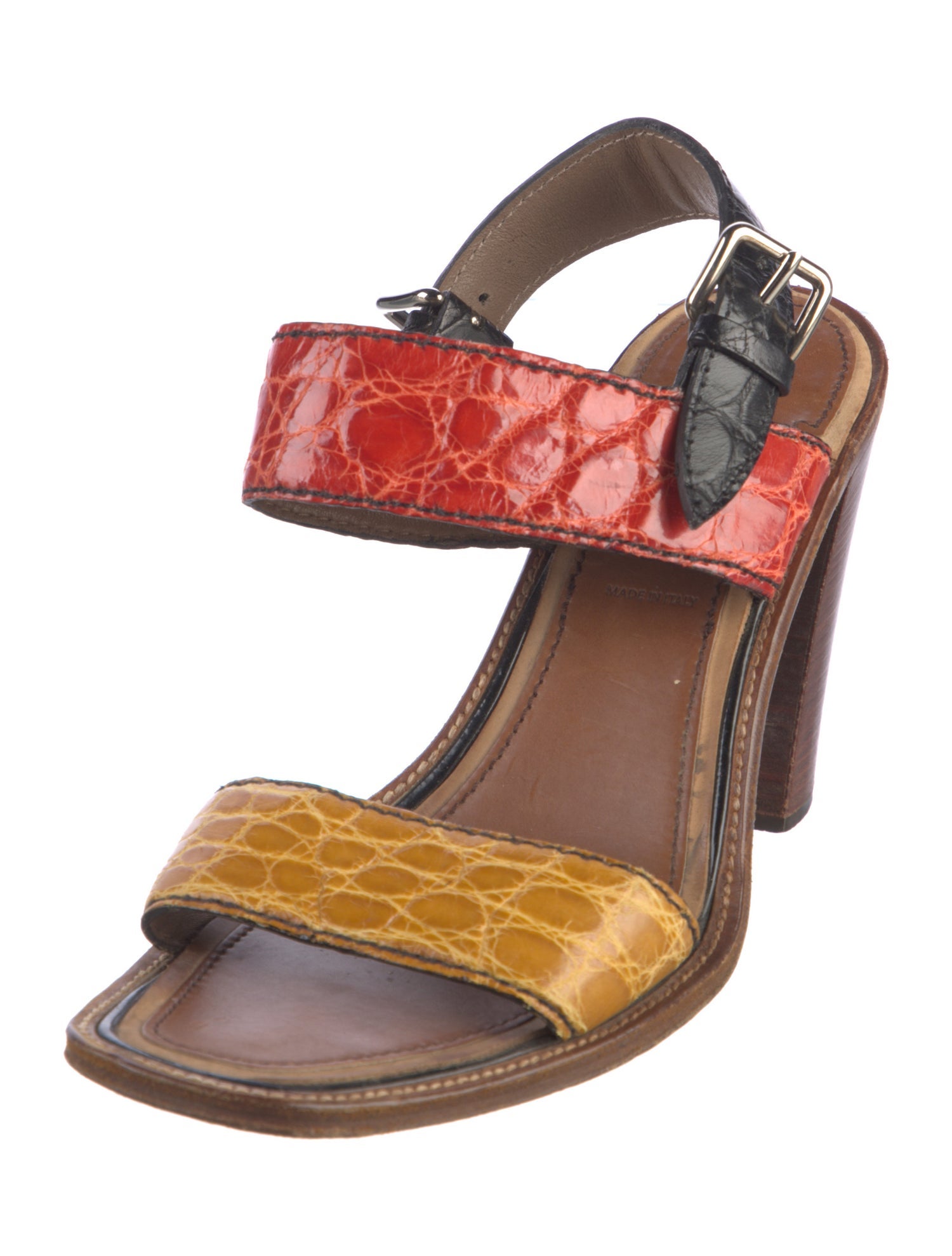 Prada Leather Colorblock Pattern Slingback Sandals