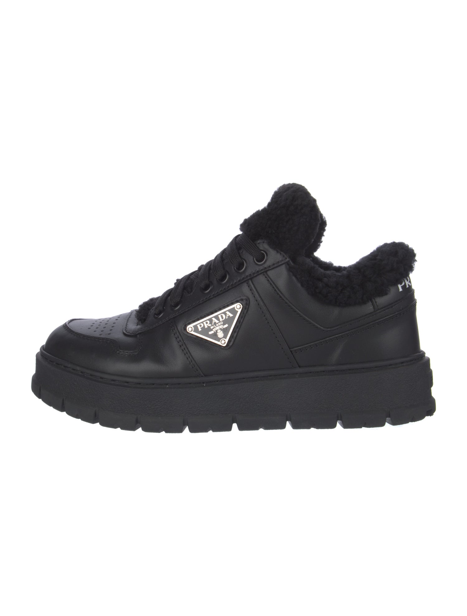 Prada Leather Faux Fur Trim Sneakers