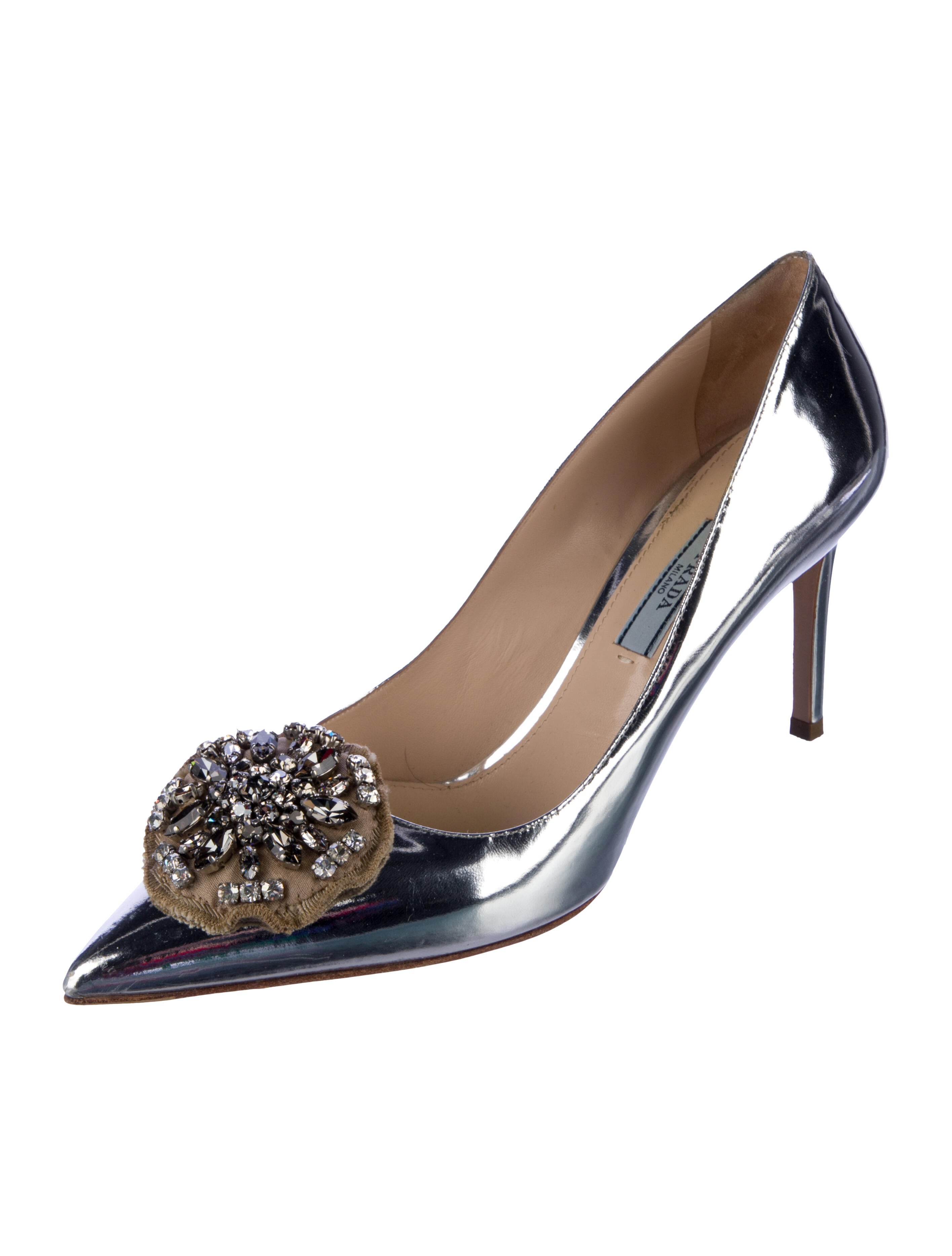 Prada Patent Leather Crystal Embellishments Pumps