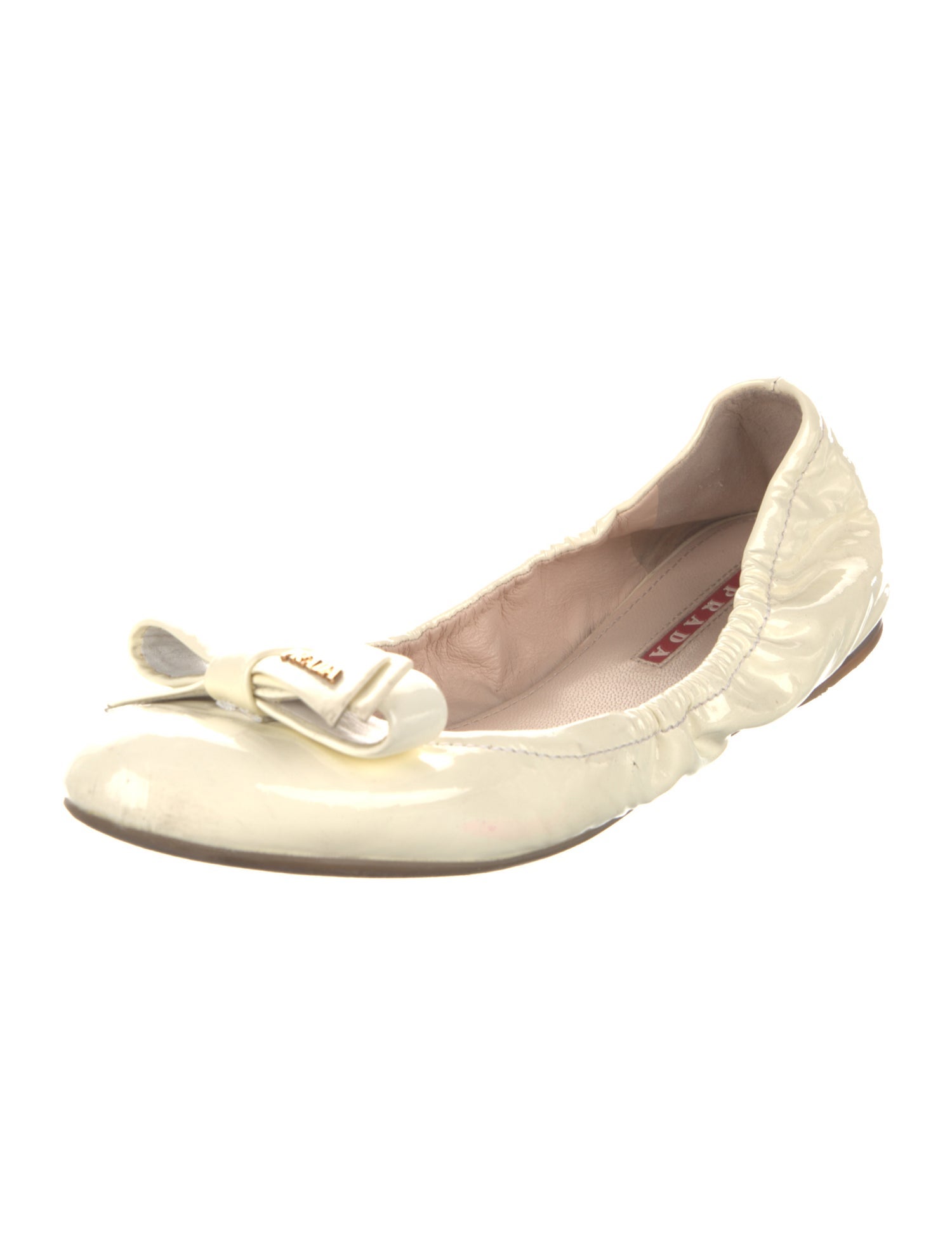 Prada Sport Patent Leather Bow Accents Ballet Flats