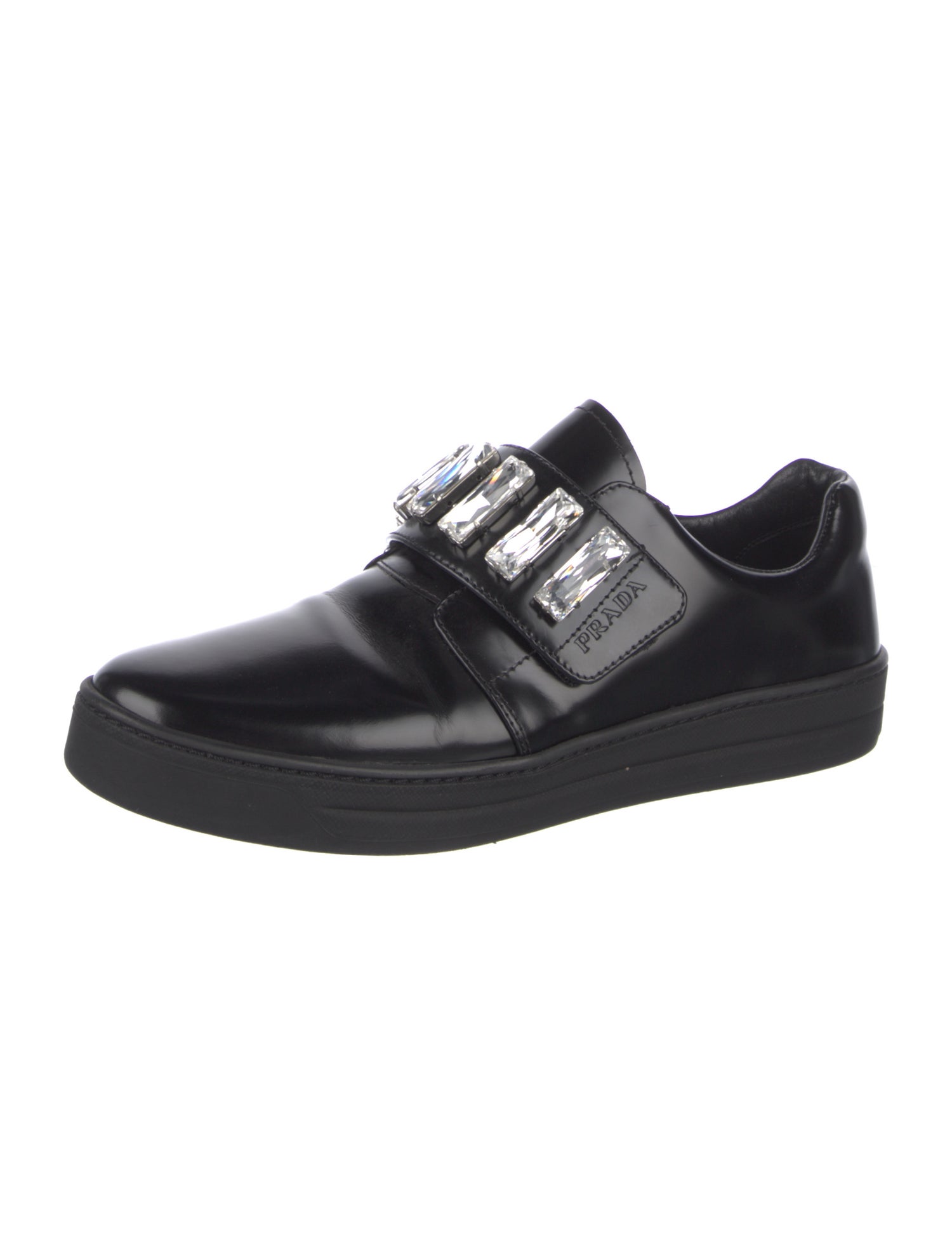Prada Leather Crystal Embellishments Sneakers