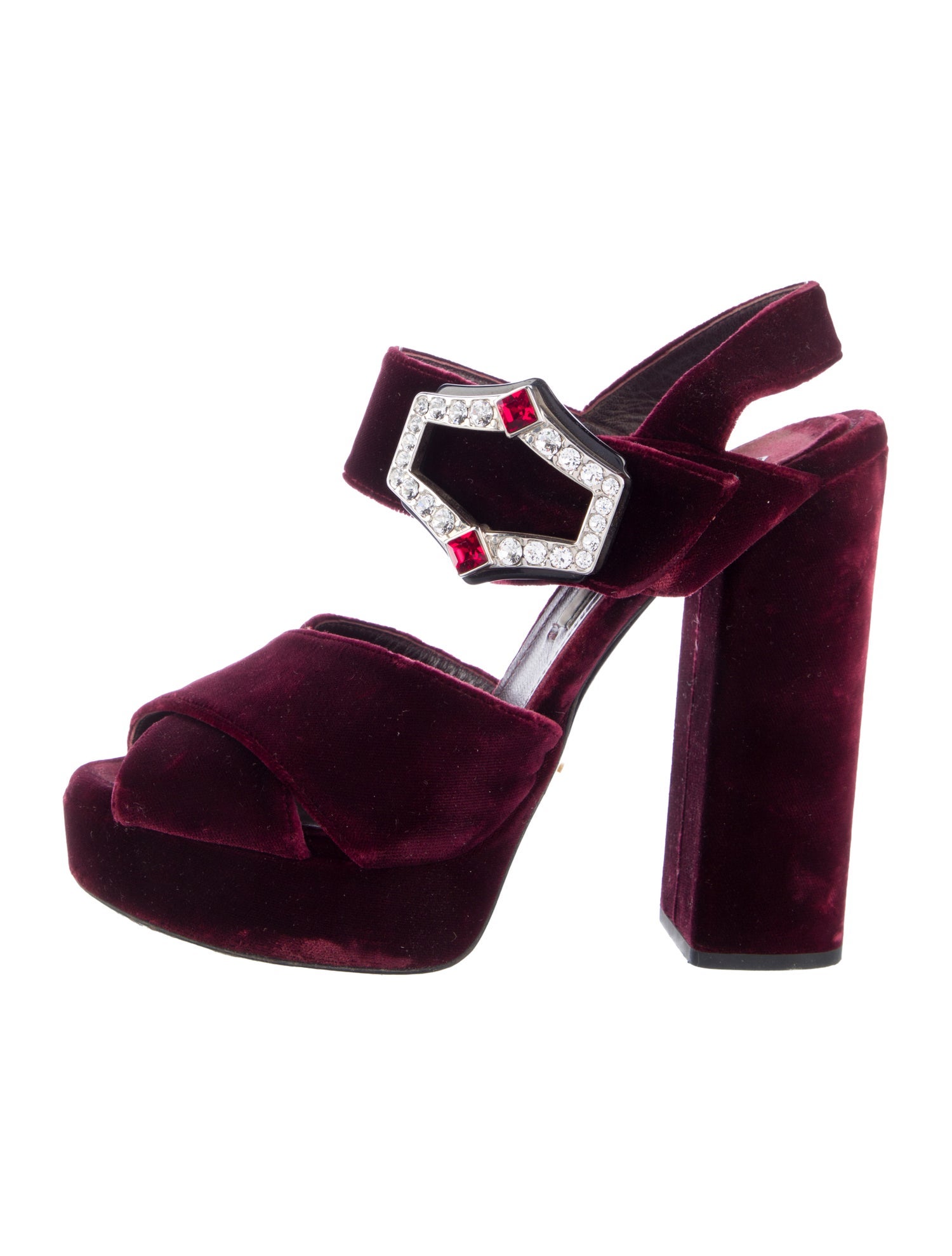 Prada Velvet Crystal Embellishments Sandals