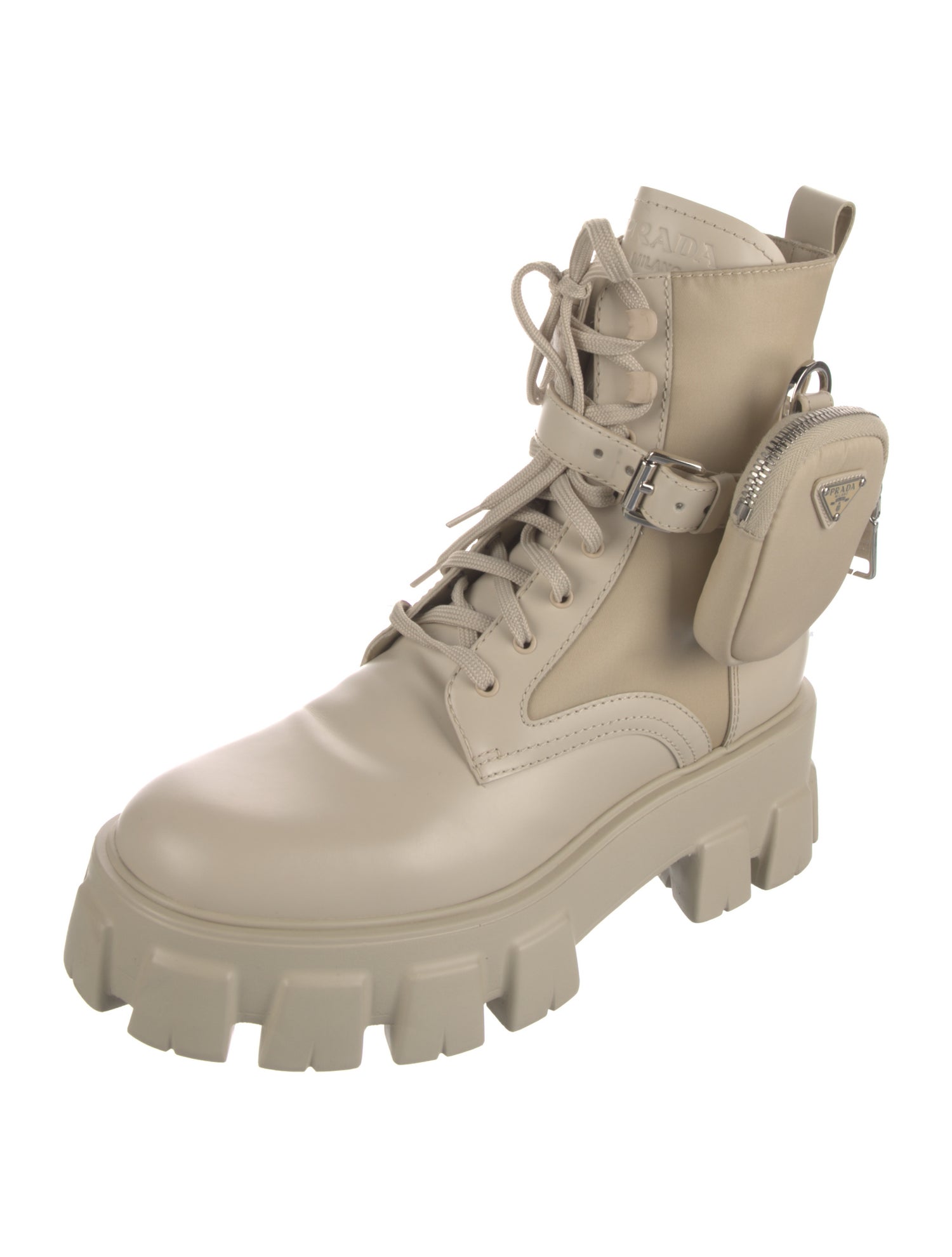 Prada Tessuto Nylon Leather Combat Boots