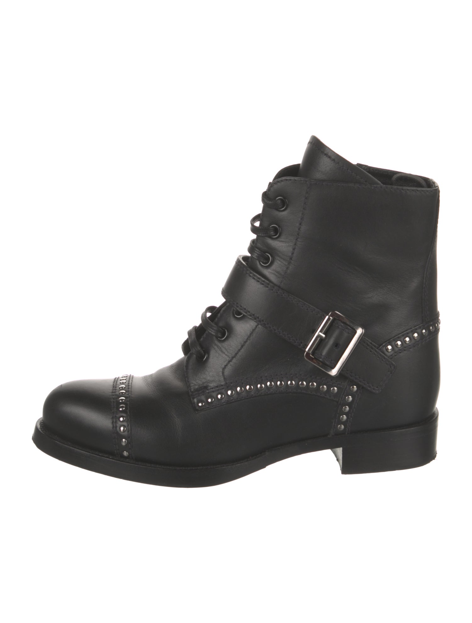 Prada Leather Studded Accents Combat Boots