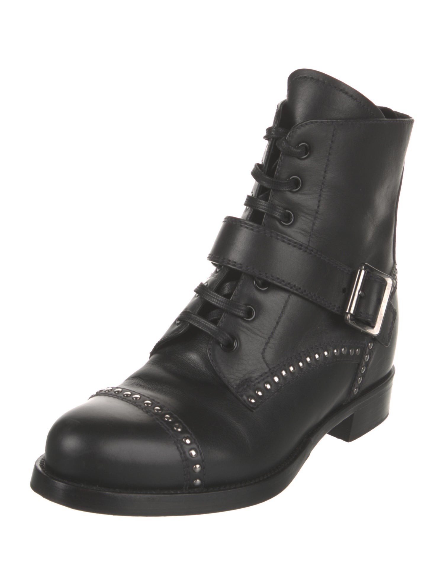 Prada Leather Studded Accents Combat Boots
