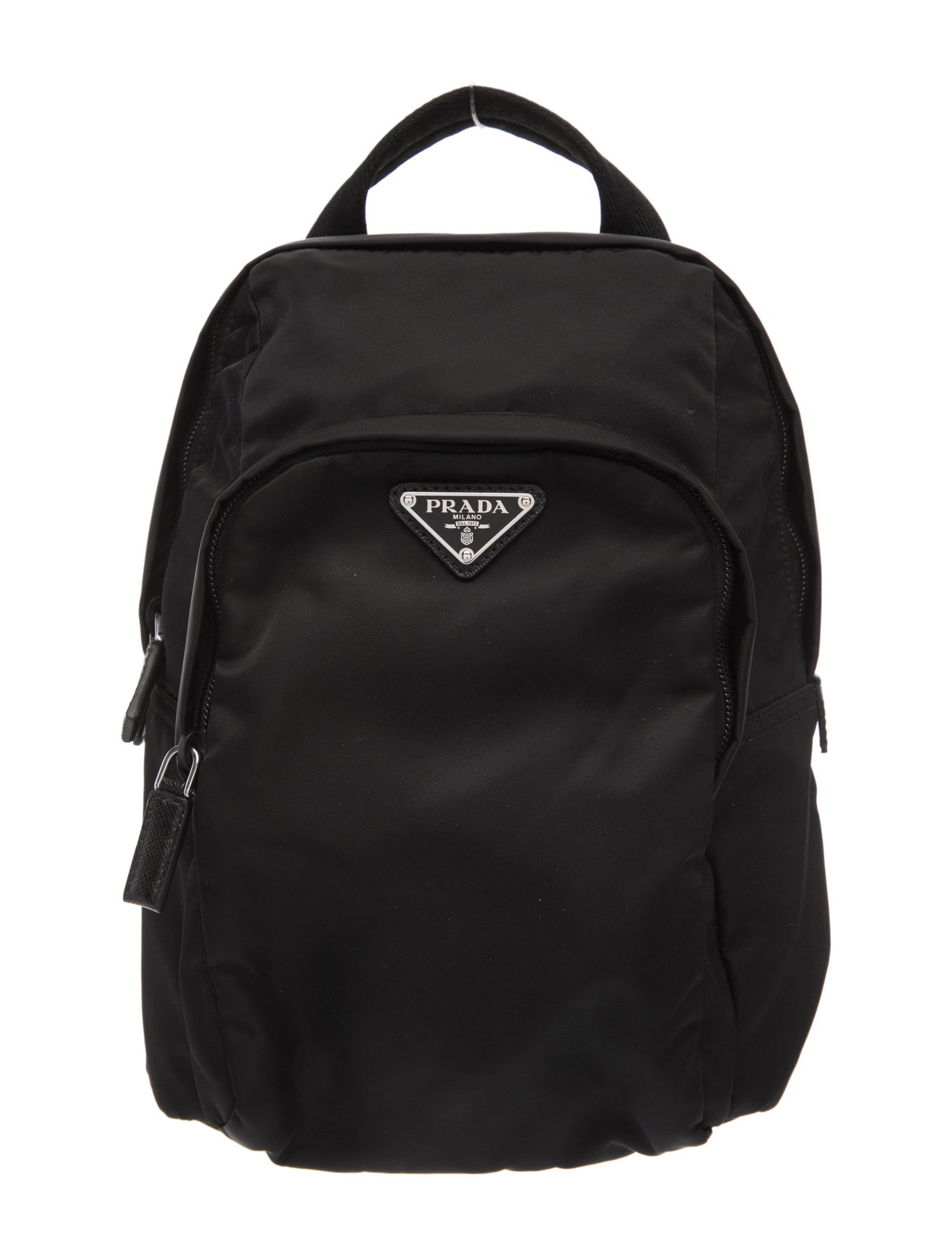 Prada Enameled Metal Triangle Backpack