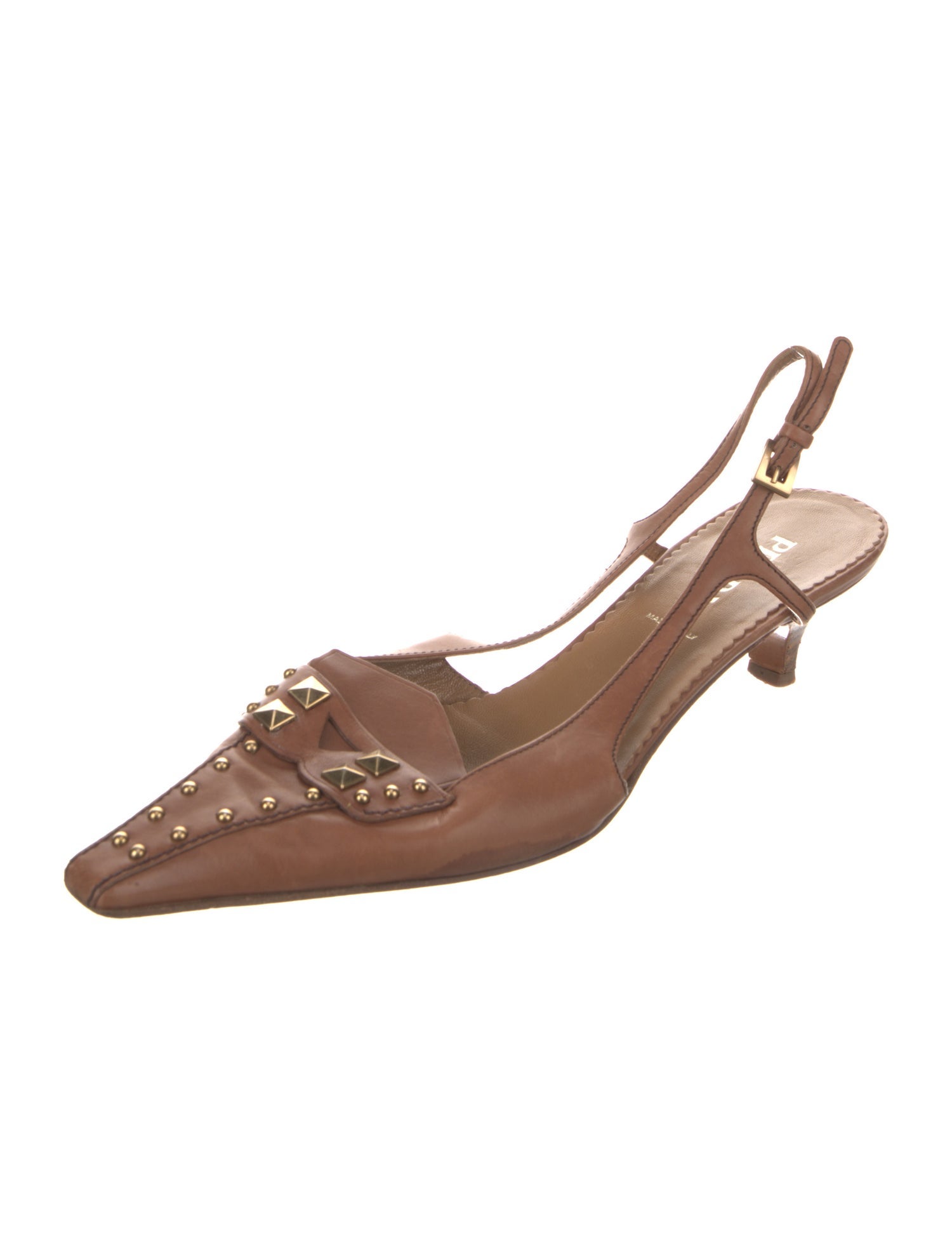 Prada Leather Studded Accents Slingback Pumps