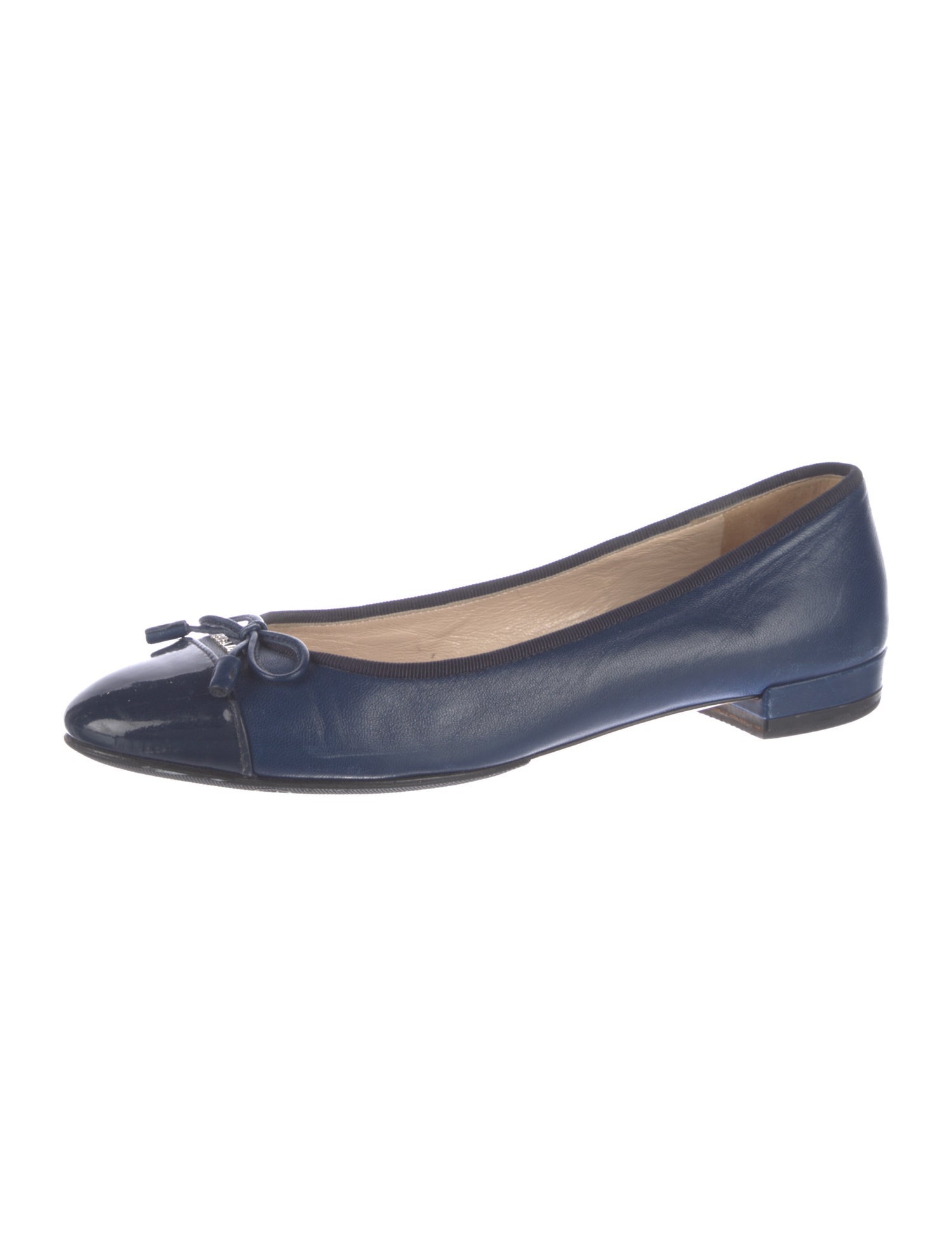Prada Leather Bow Accents Ballet Flats