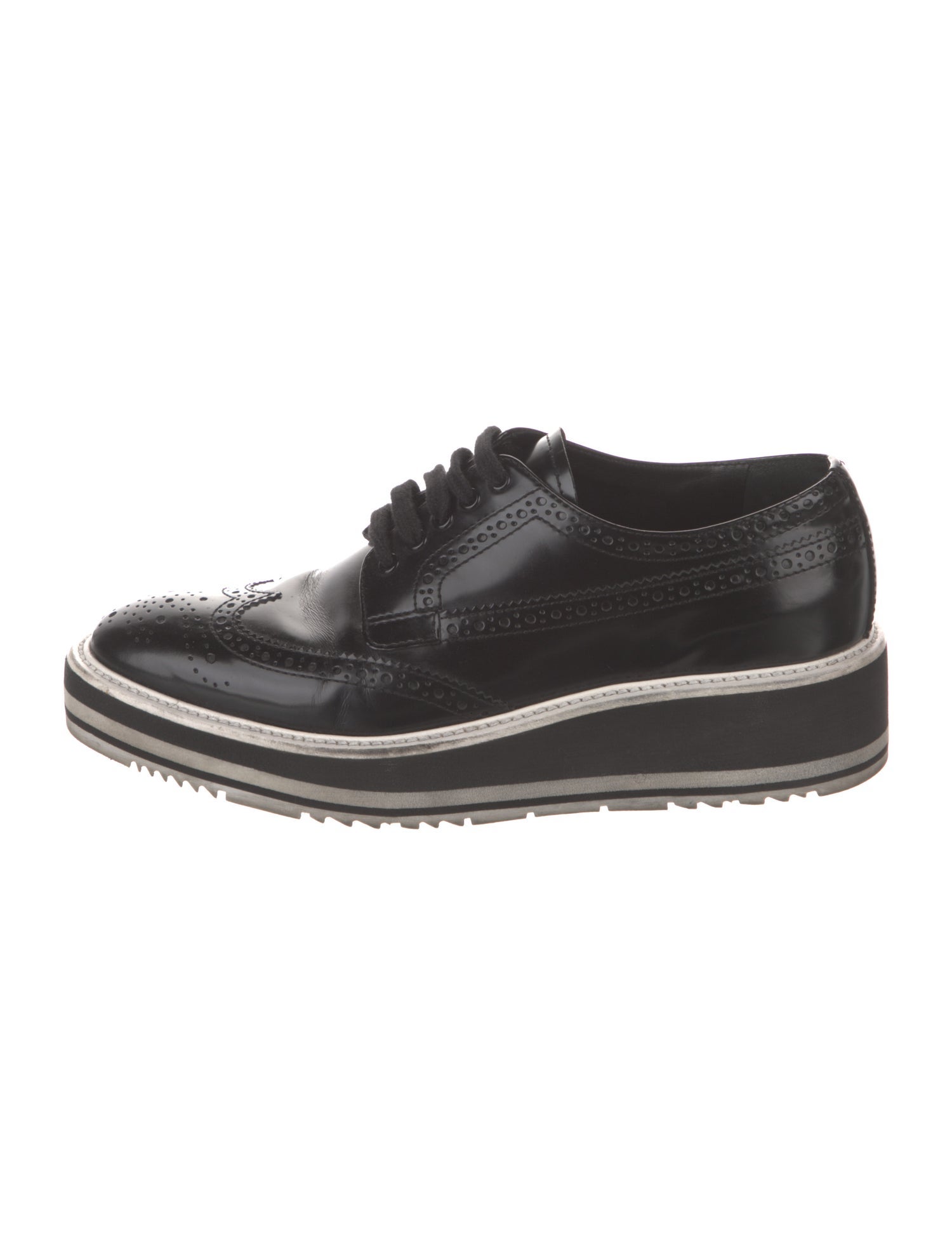 Prada Leather Eyelet Trim Oxfords