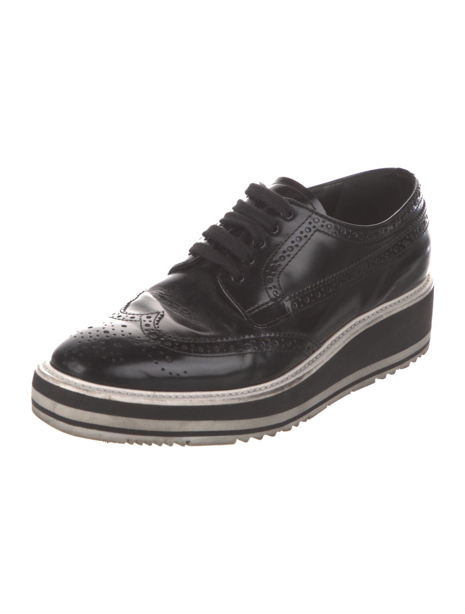 Prada Leather Eyelet Trim Oxfords