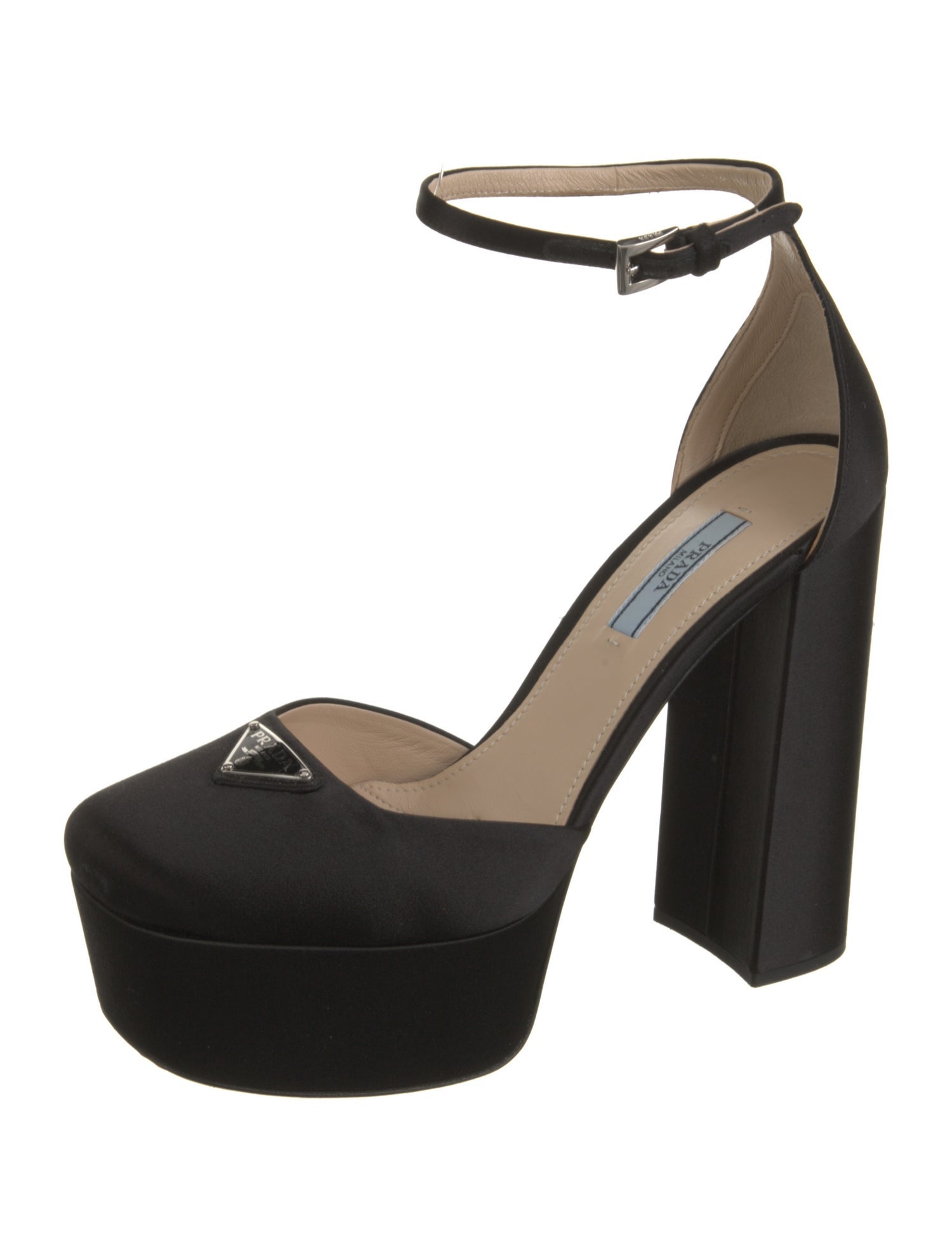 Prada Enameled Metal Triangle Satin D'Orsay Pumps