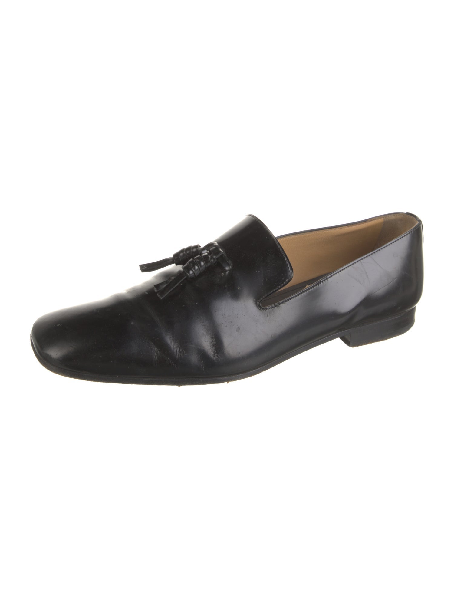 Prada Leather Tassel Accents Loafers