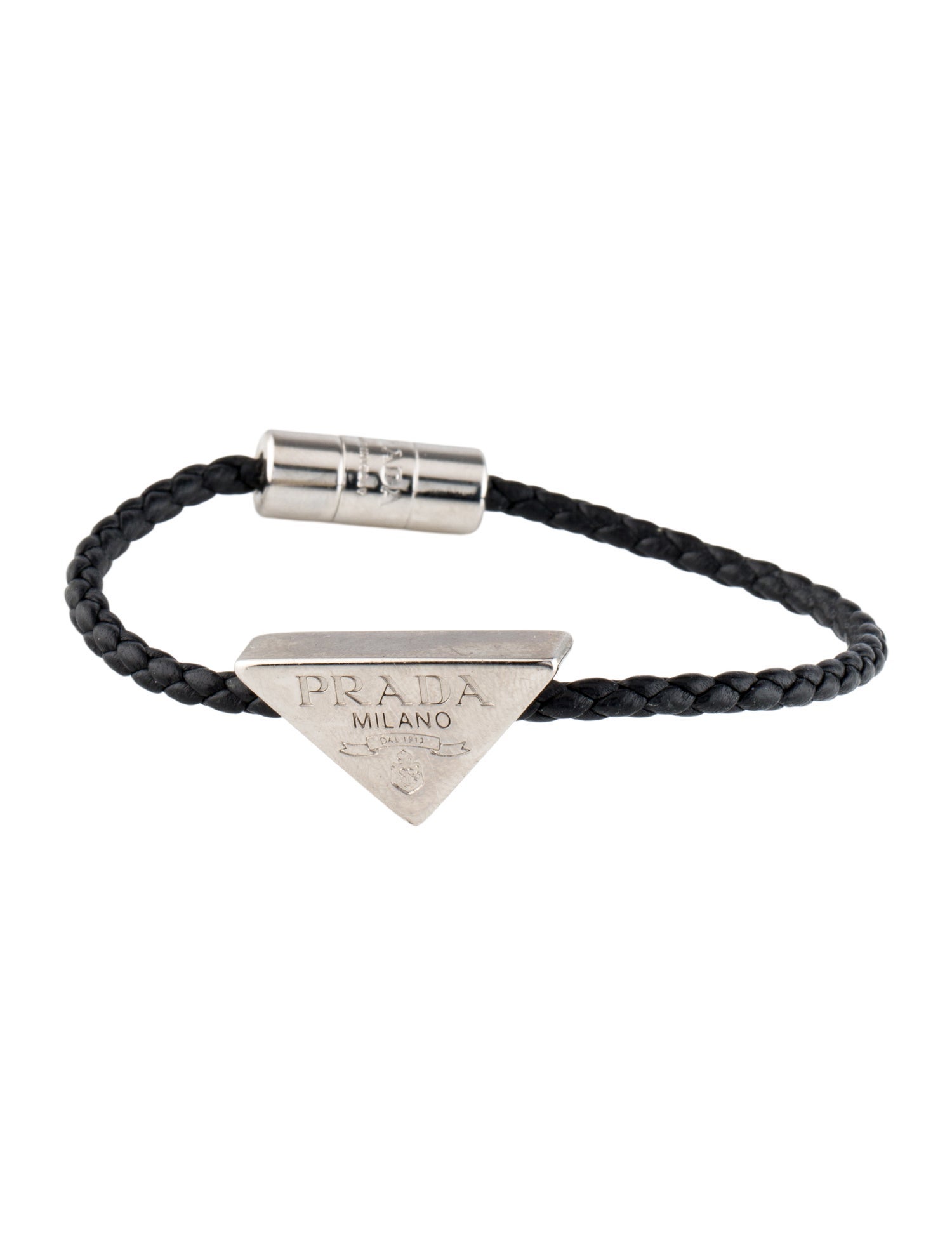 Prada Leather Triangle Logo Wrap Bracelet