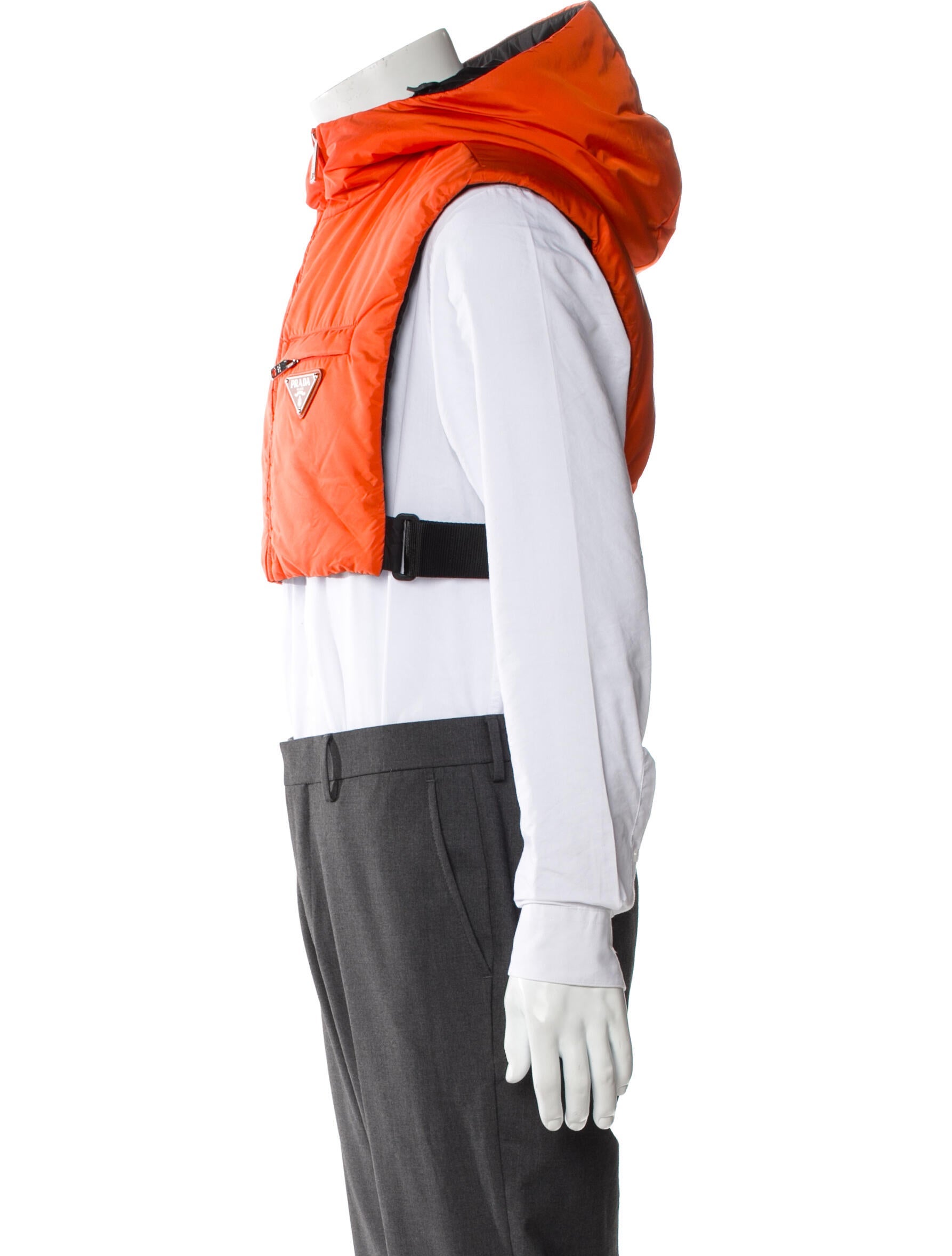 Prada 2020 Enameled Metal Triangle Puffer Coat