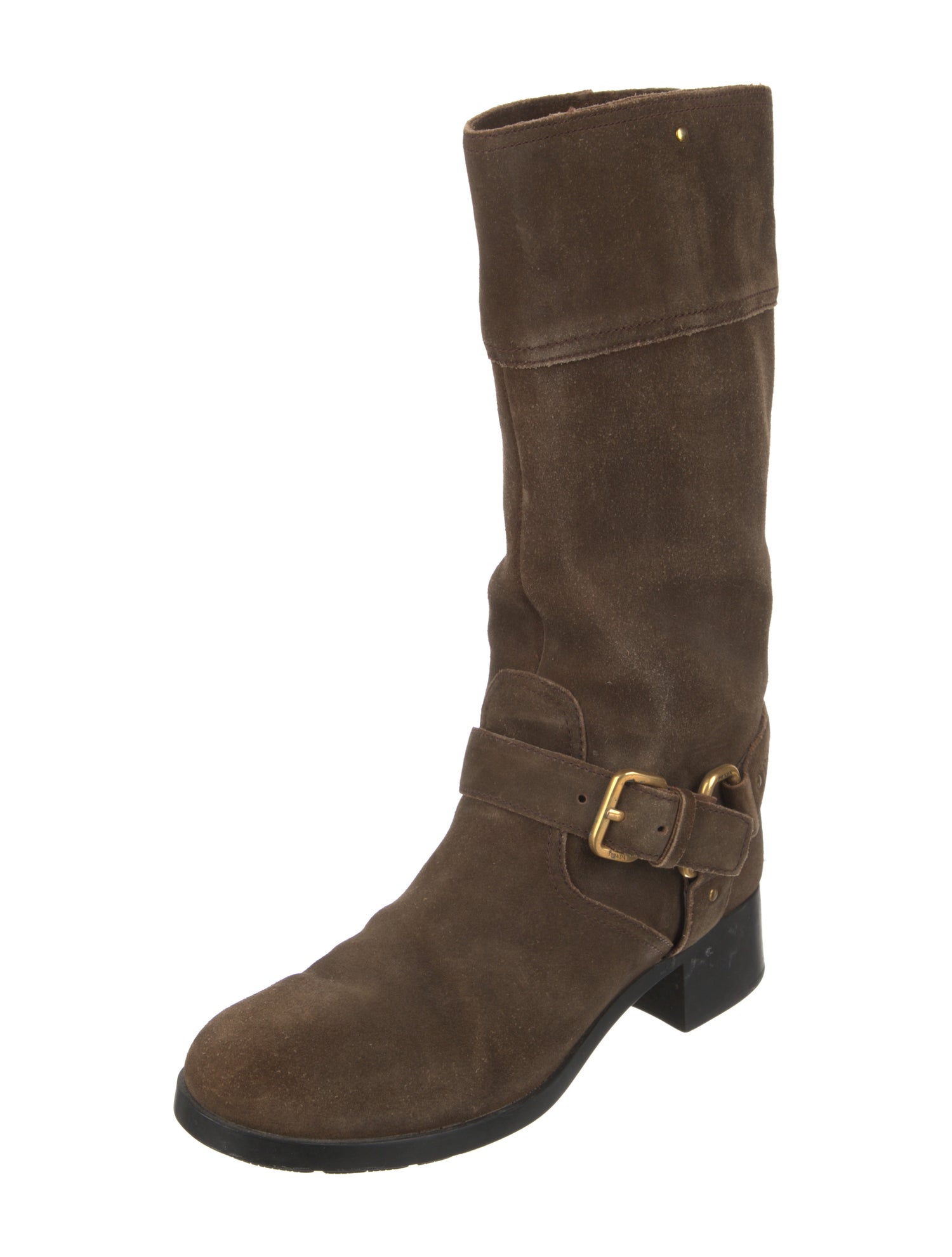 Prada Suede Studded Accents Moto Boots