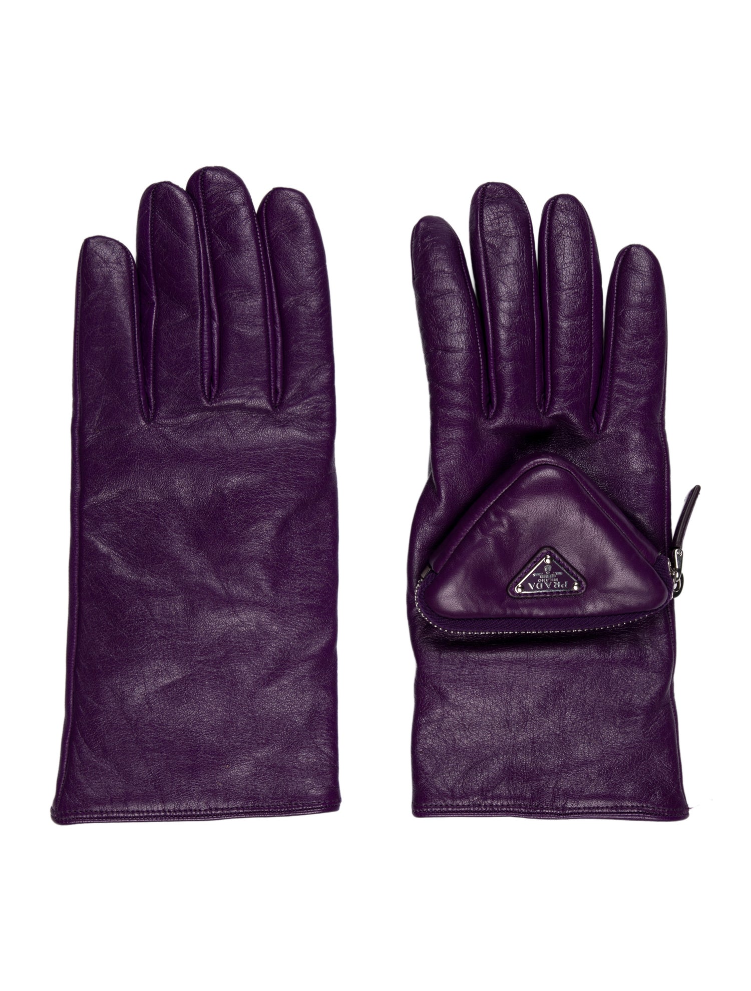 Prada Leather Pouch Embellished Nappa Gloves