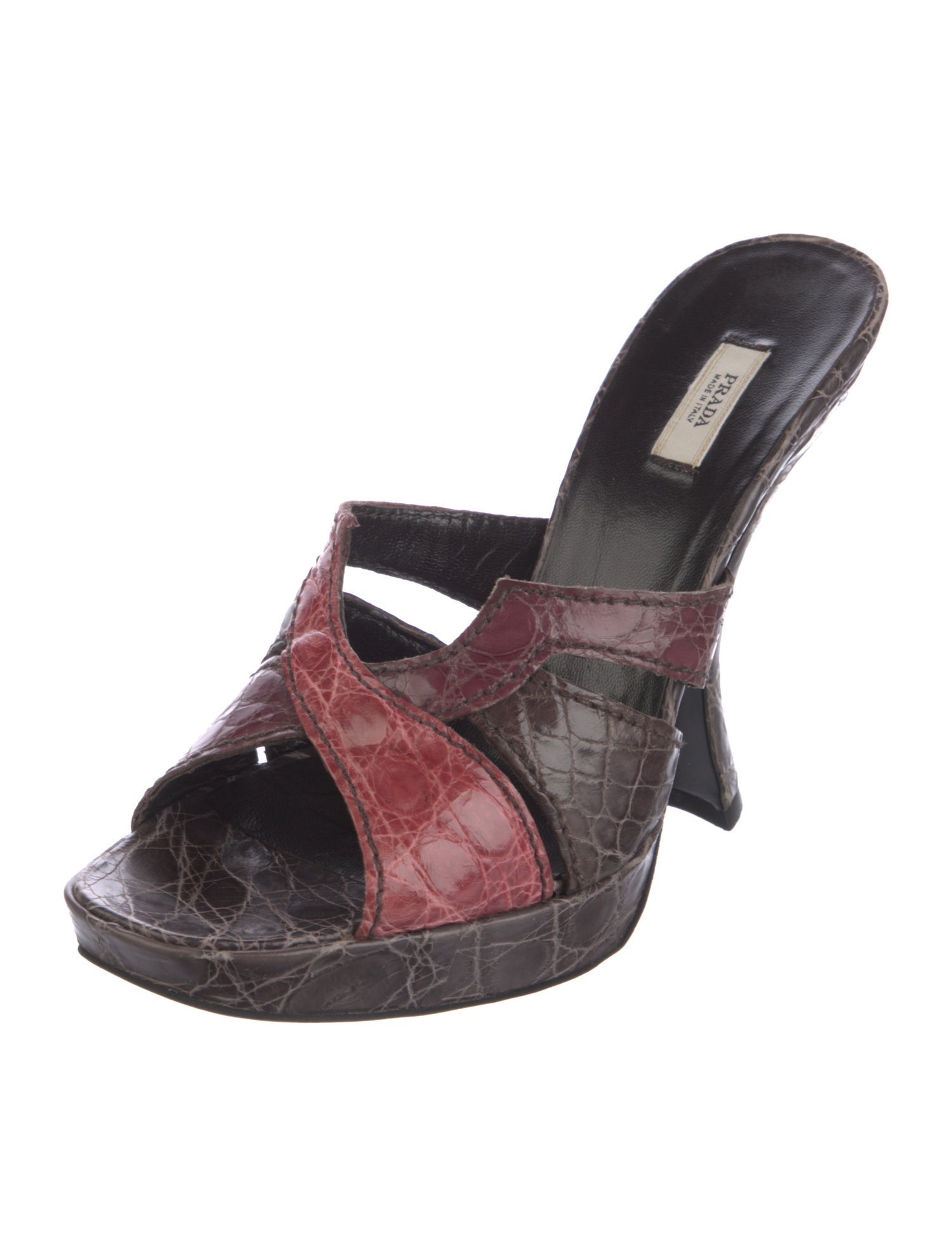 Prada Embossed Leather Colorblock Pattern Slides