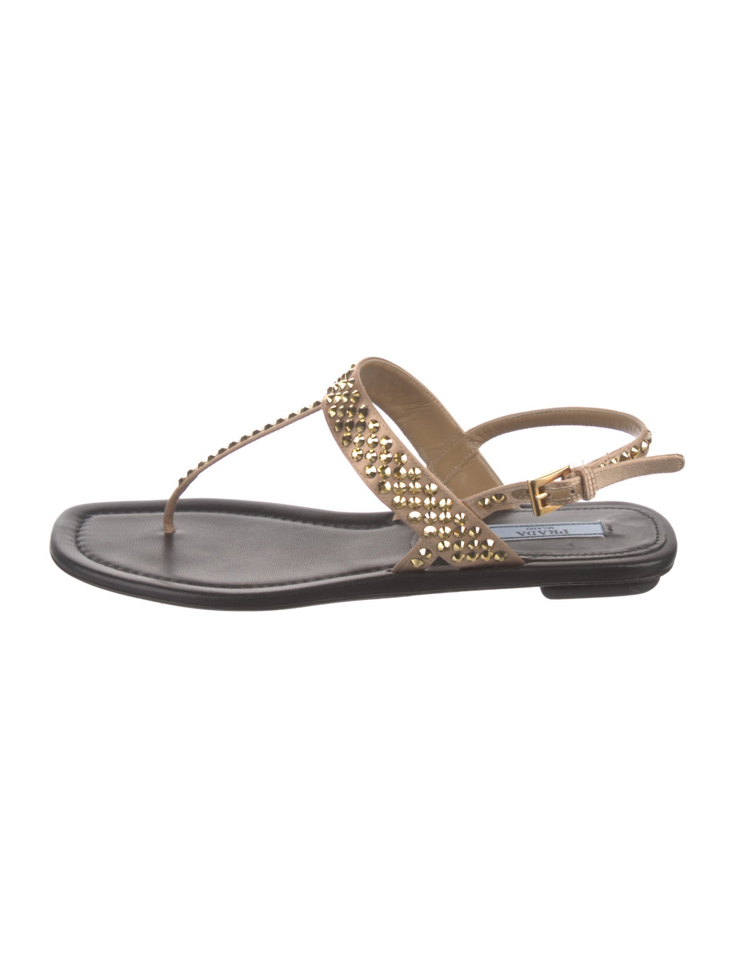 Prada Satin Studded Accents T-Strap Sandals