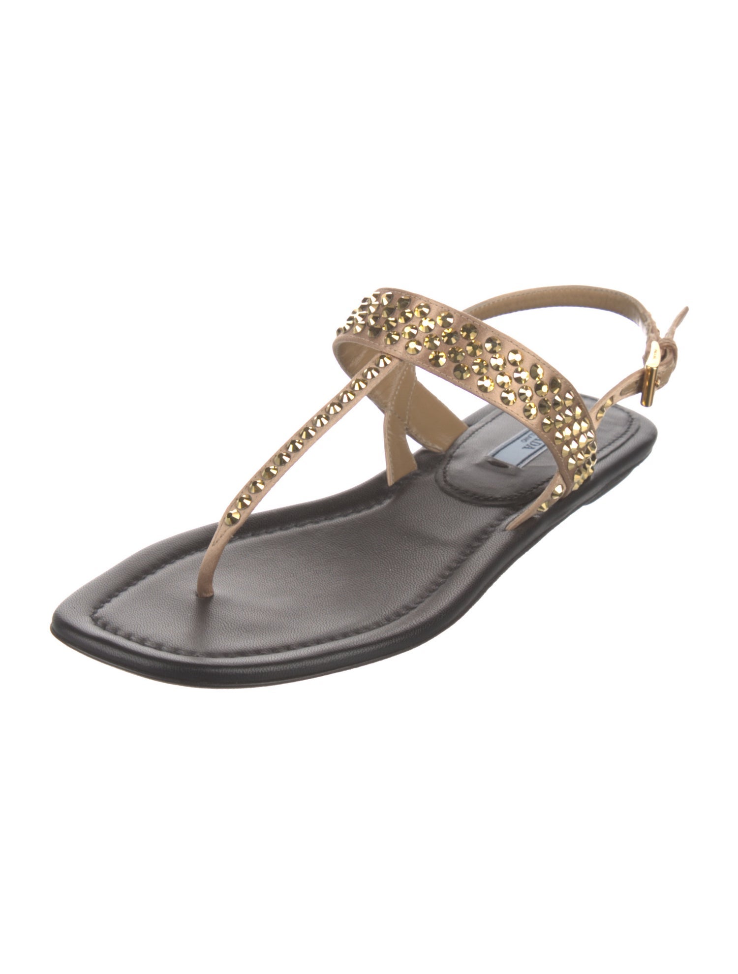 Prada Satin Studded Accents T-Strap Sandals
