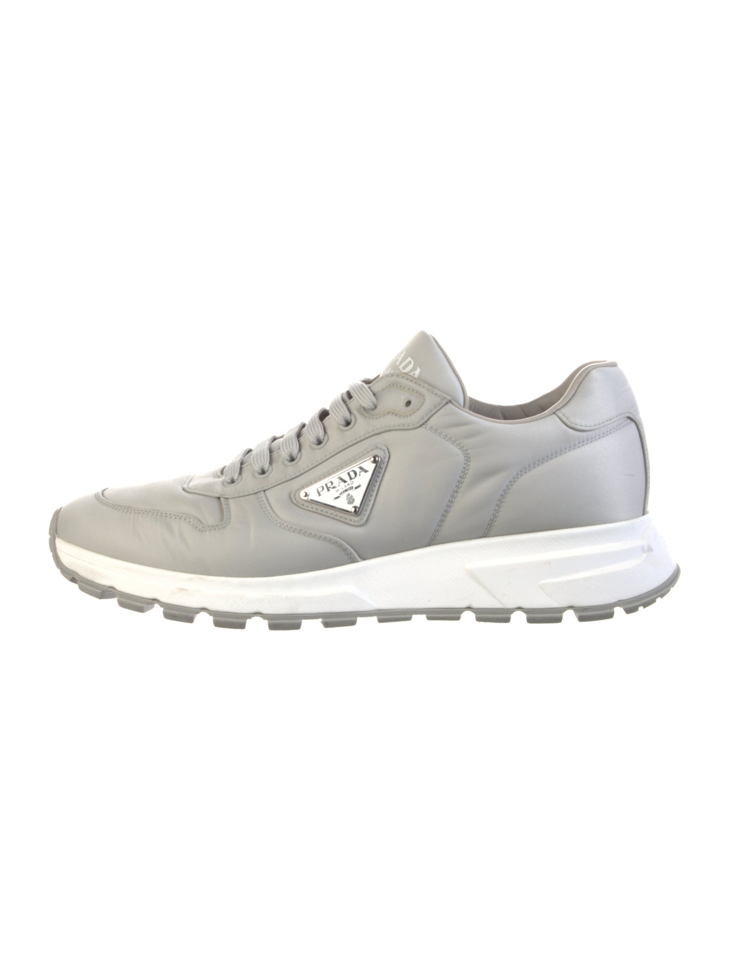 Prada Enameled Metal Triangle Nylon Sneakers