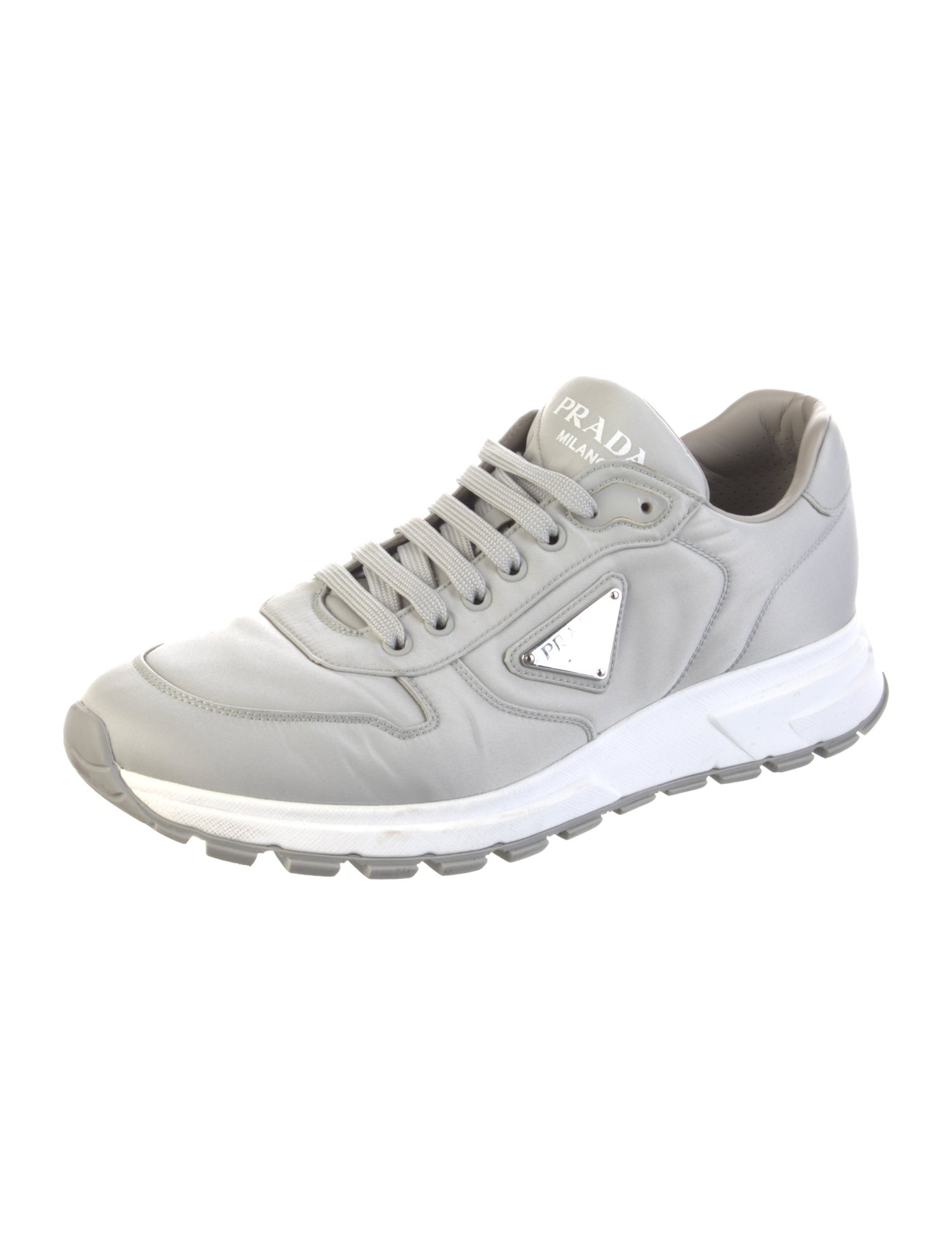 Prada Enameled Metal Triangle Nylon Sneakers