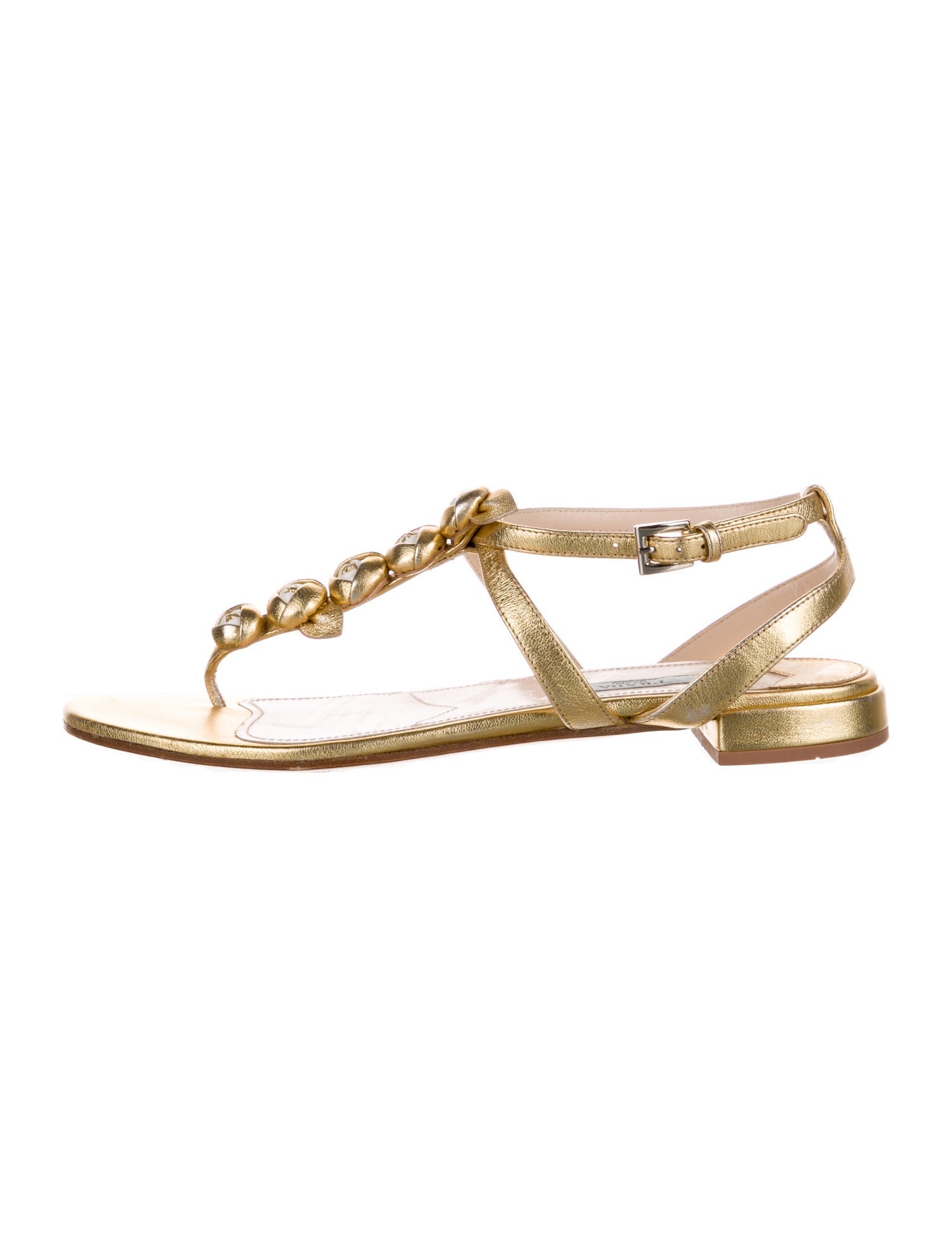 Prada Leather T-Strap Sandals