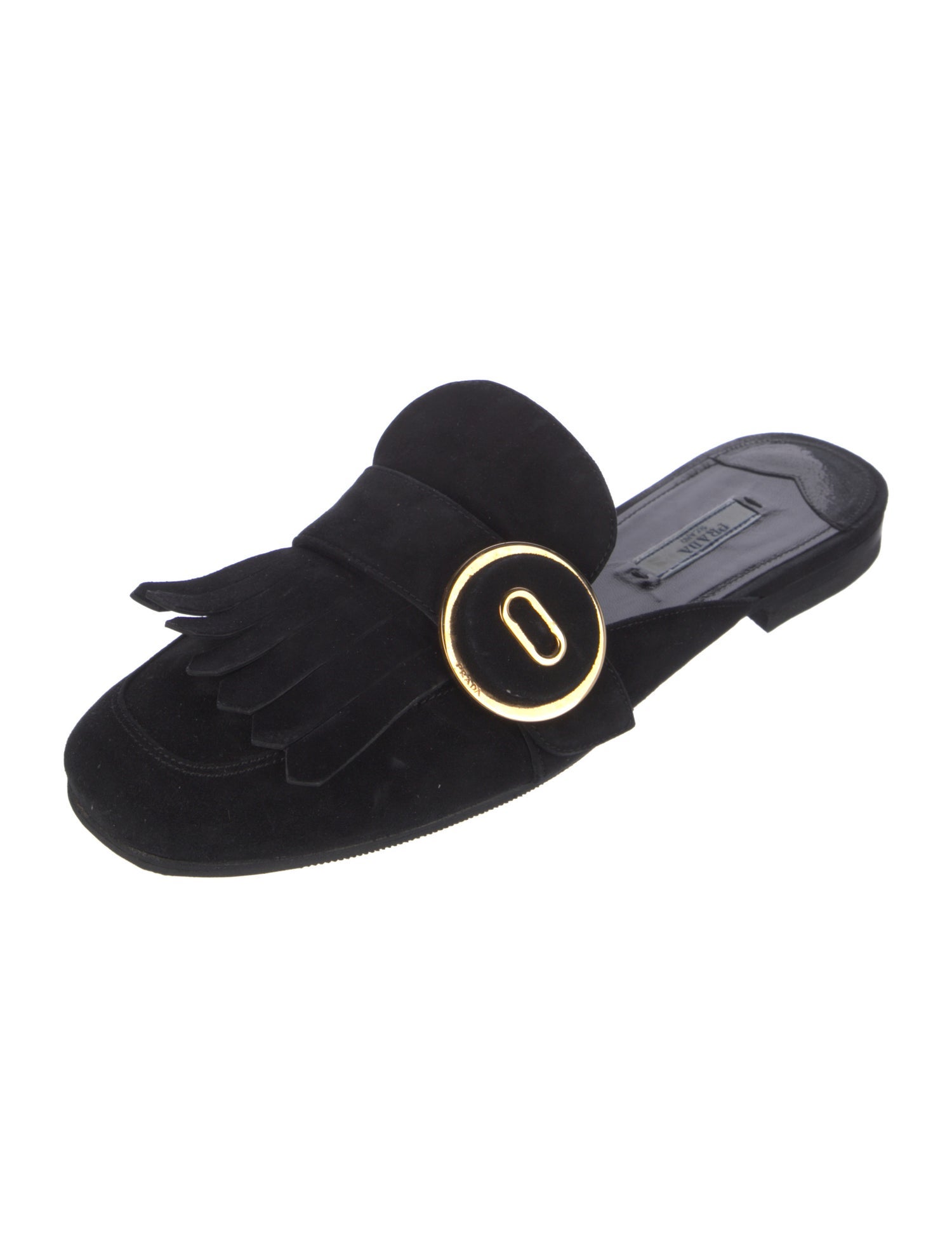 Prada Suede Fringe Trim Accent Mules