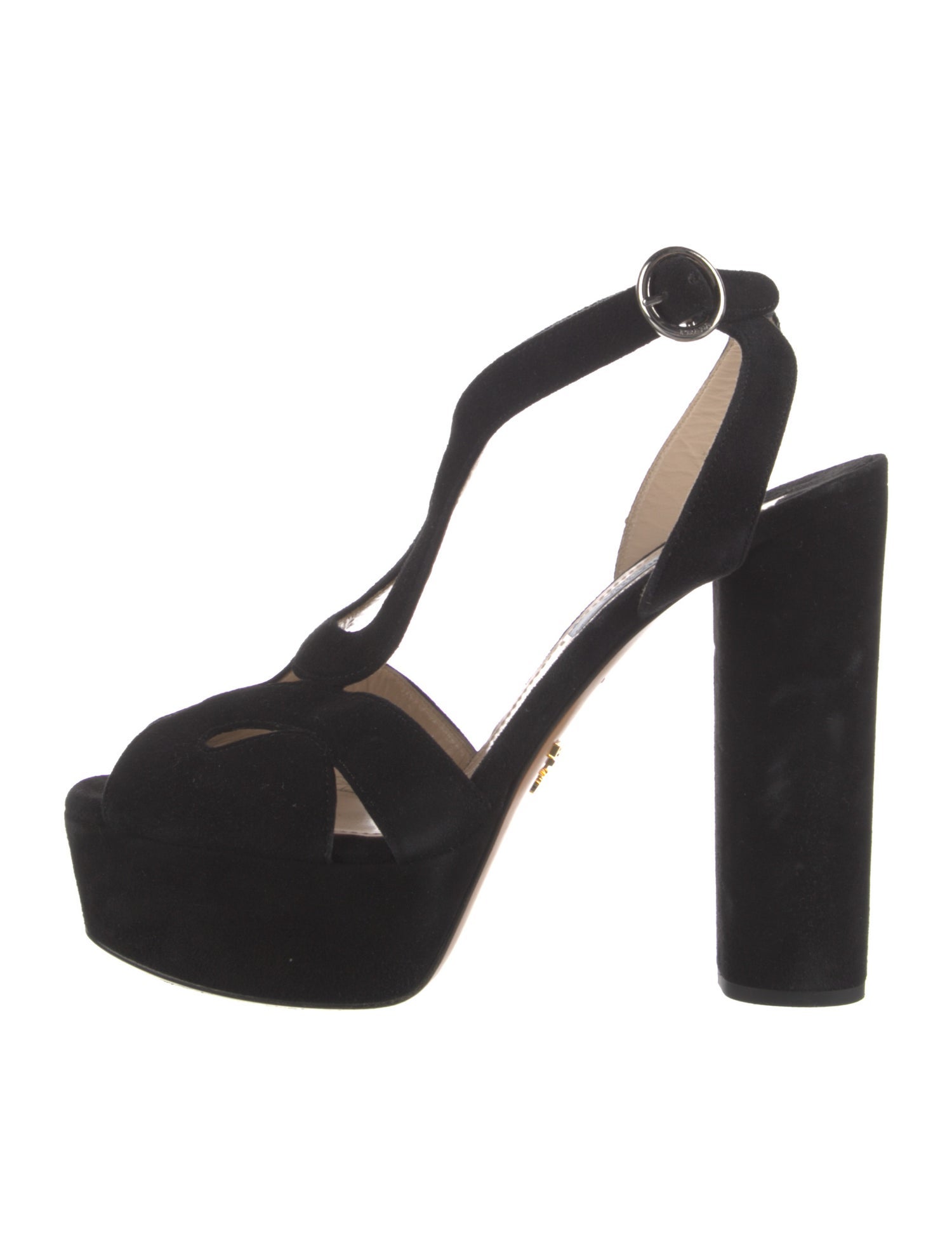 Prada Suede Cutout Accent T-Strap Pumps