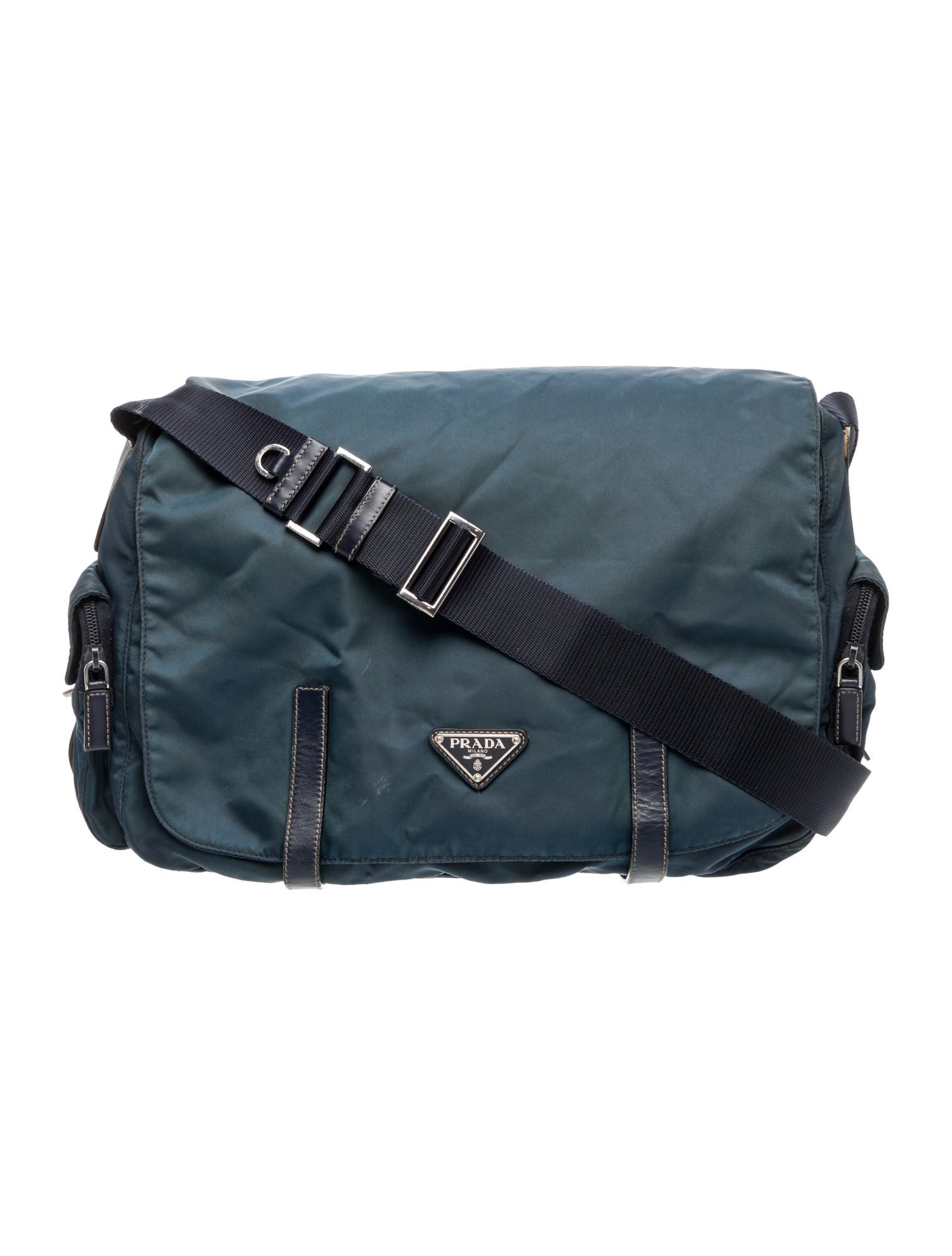 Prada Enameled Metal Triangle Messenger Bag