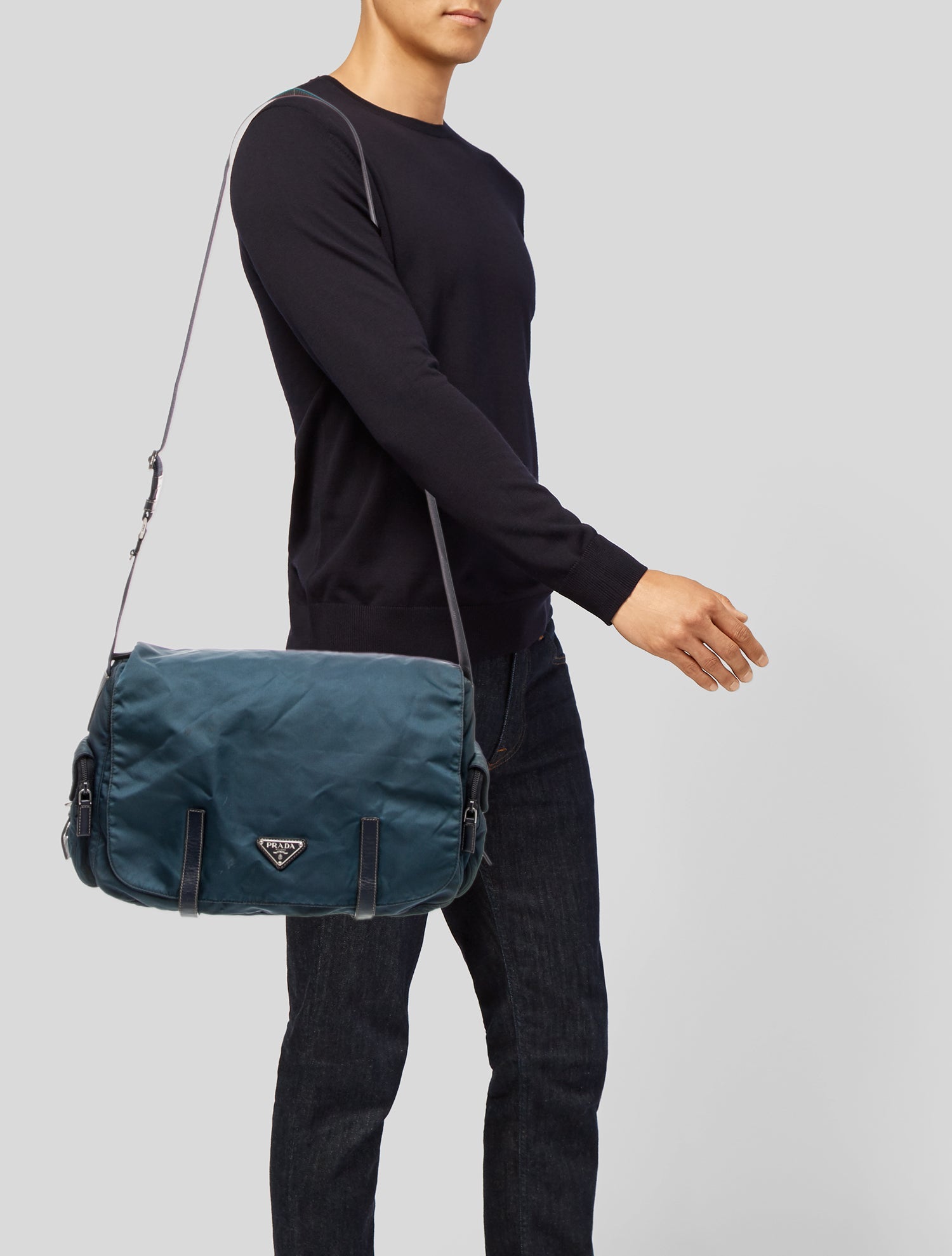 Prada Enameled Metal Triangle Messenger Bag