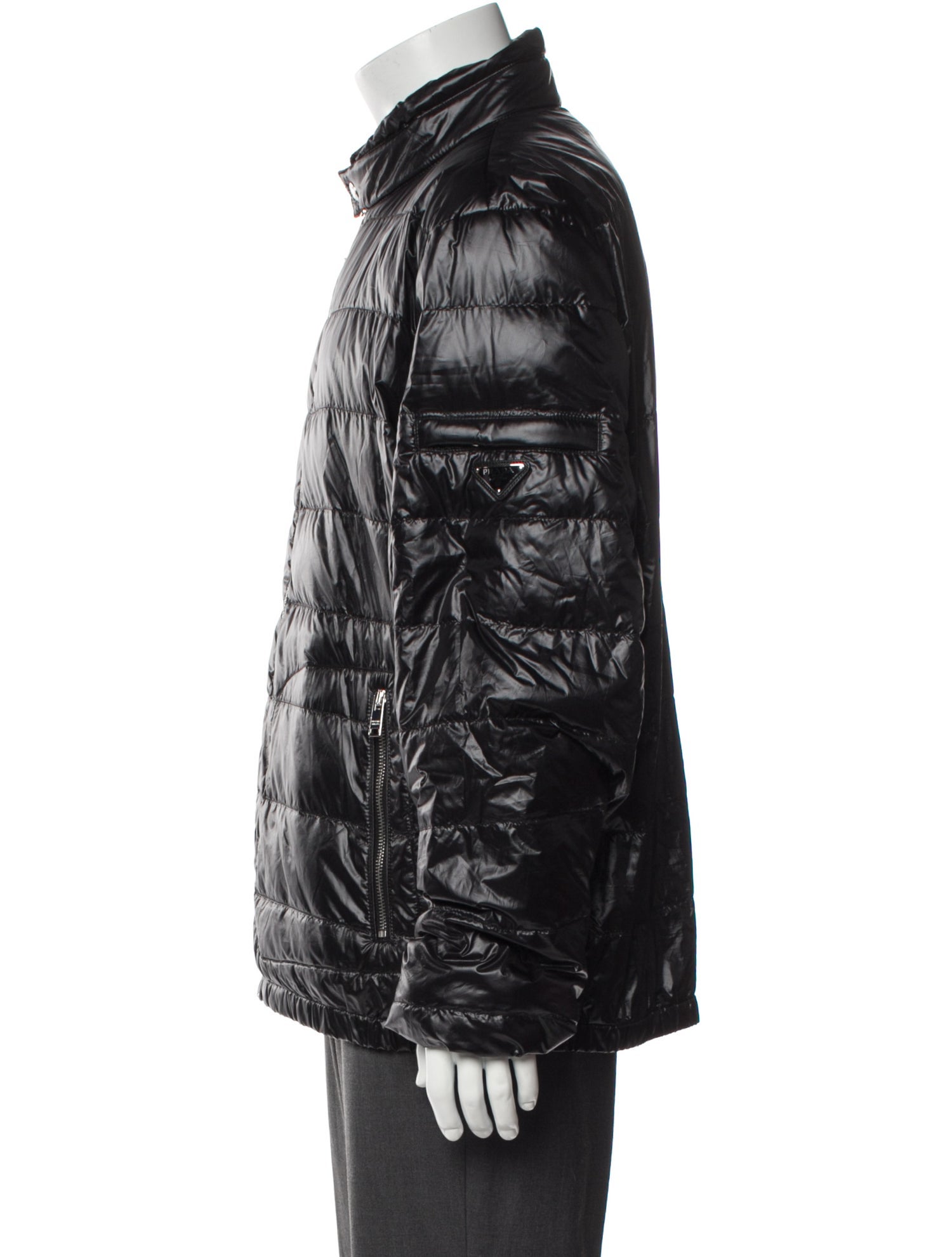 Prada 2022 Enameled Metal Triangle Puffer Coat