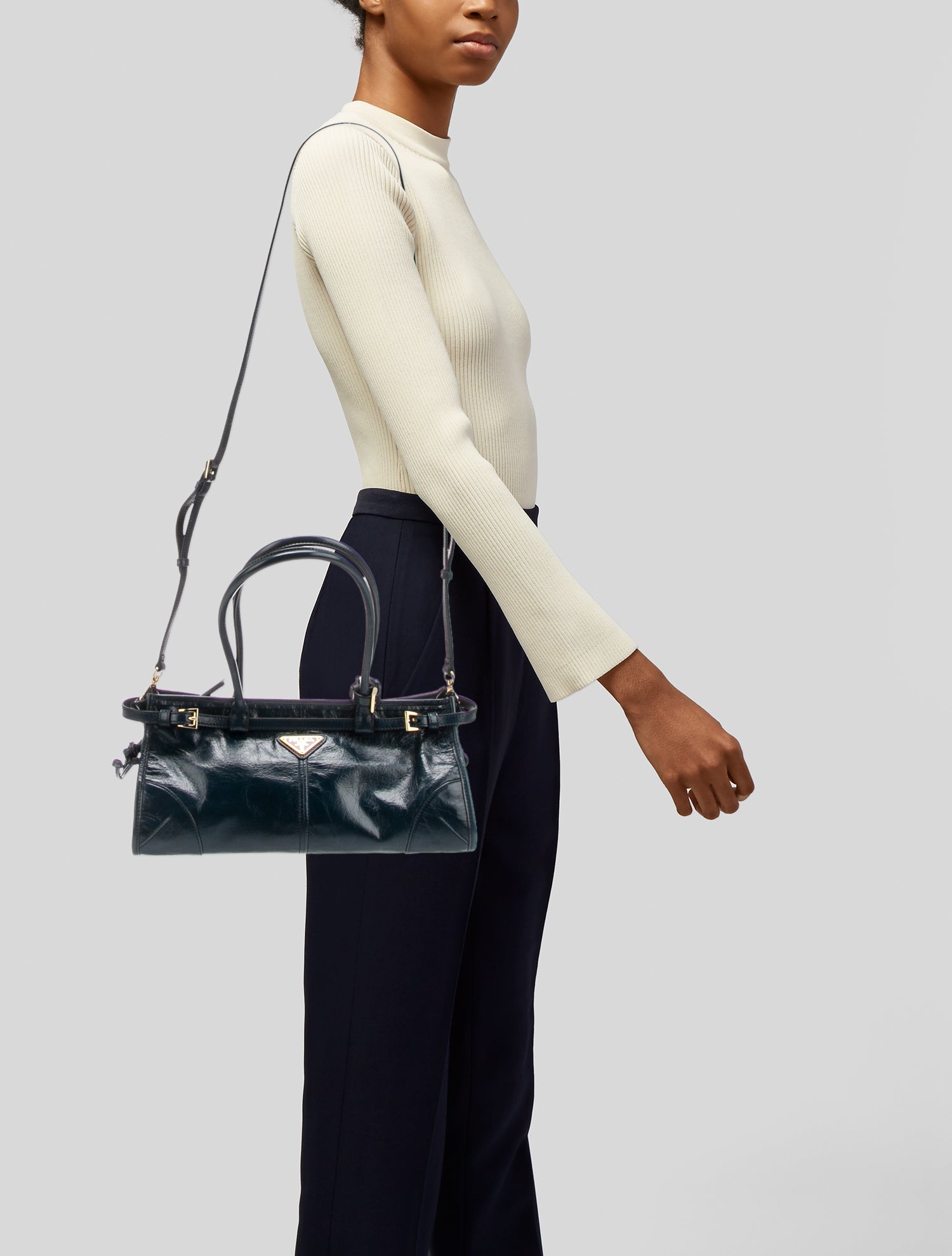 Prada Enameled Metal Triangle Bonnie Medium