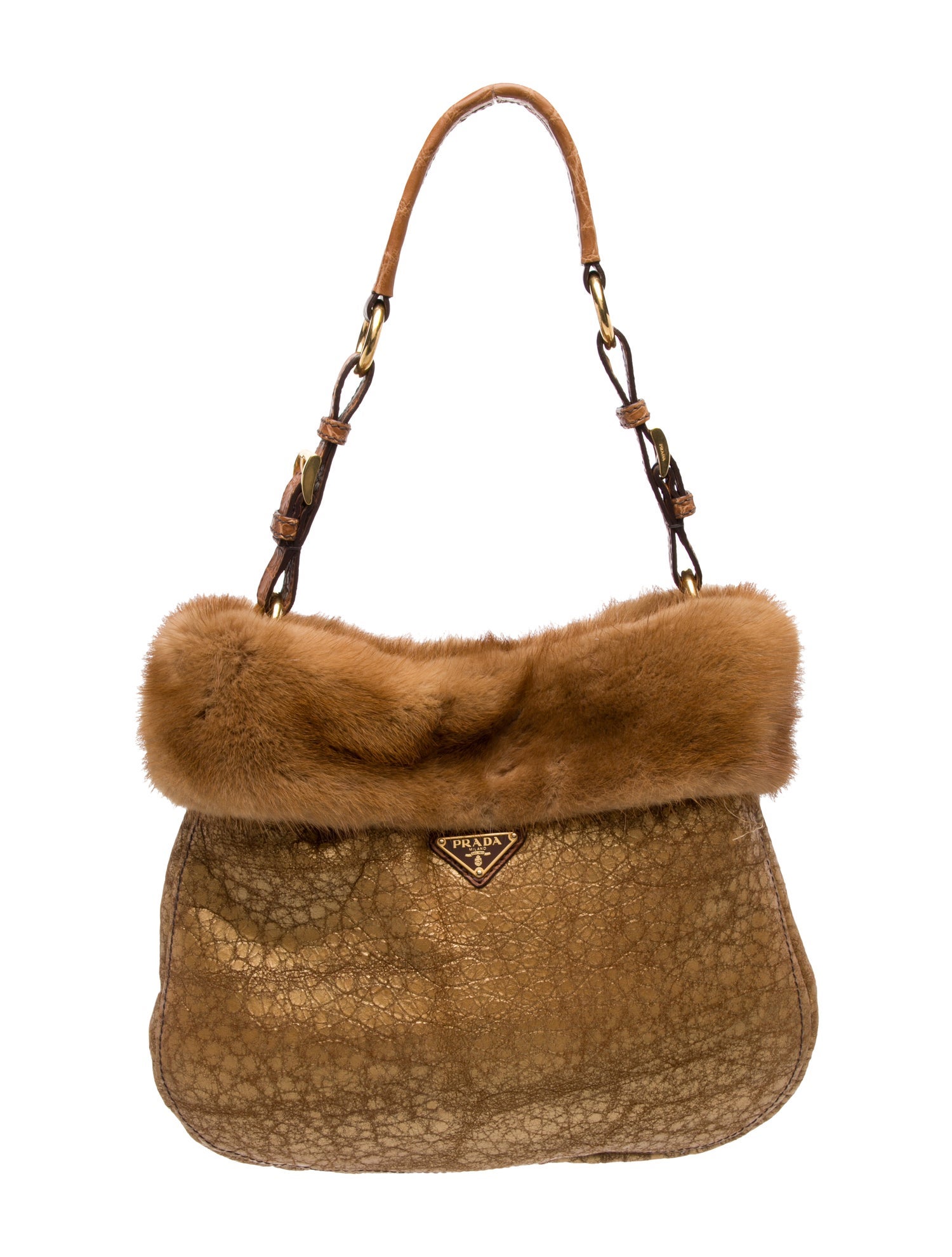 Prada Enameled Metal Triangle Shoulder Bag