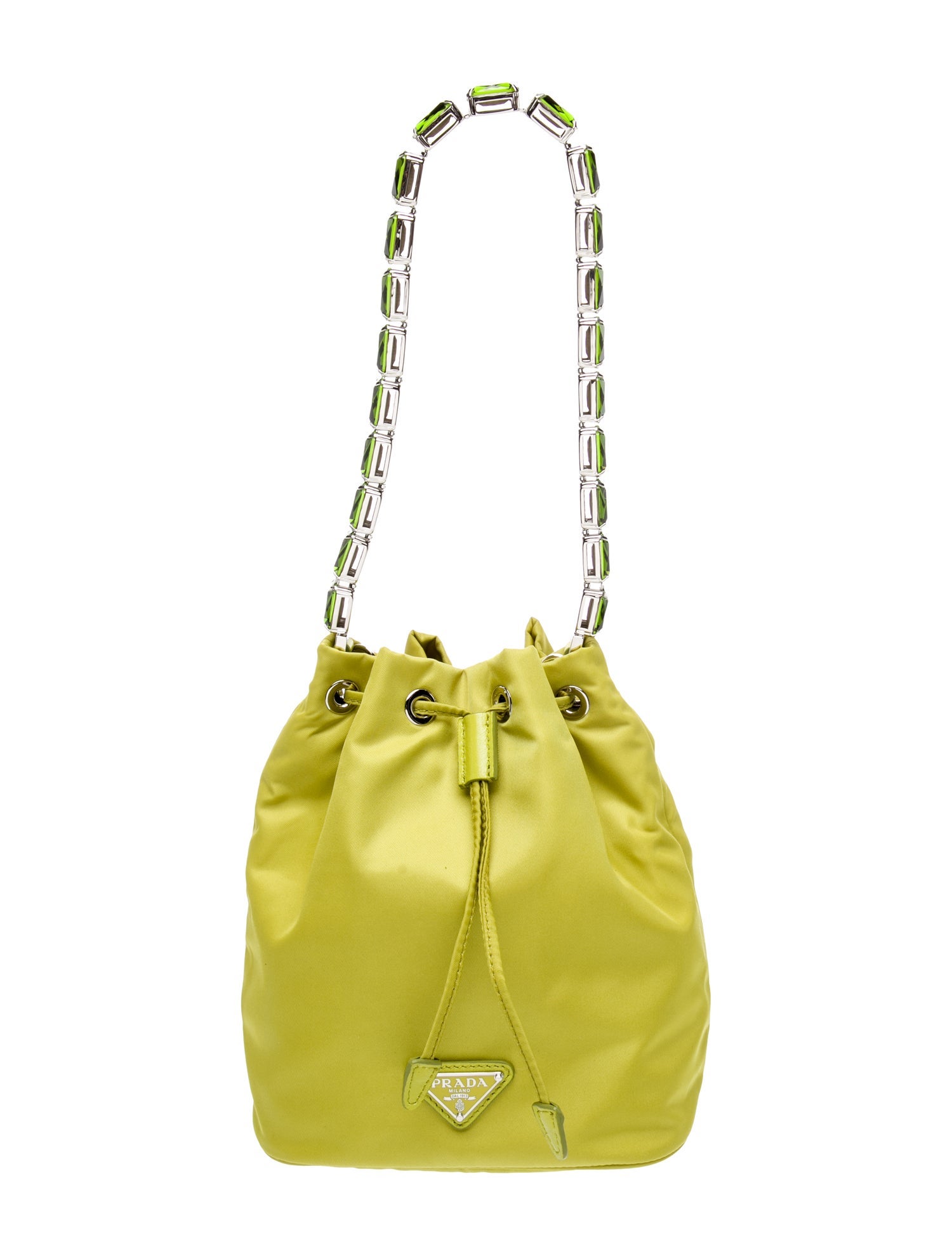 Prada Enameled Metal Triangle Top Handle Bag